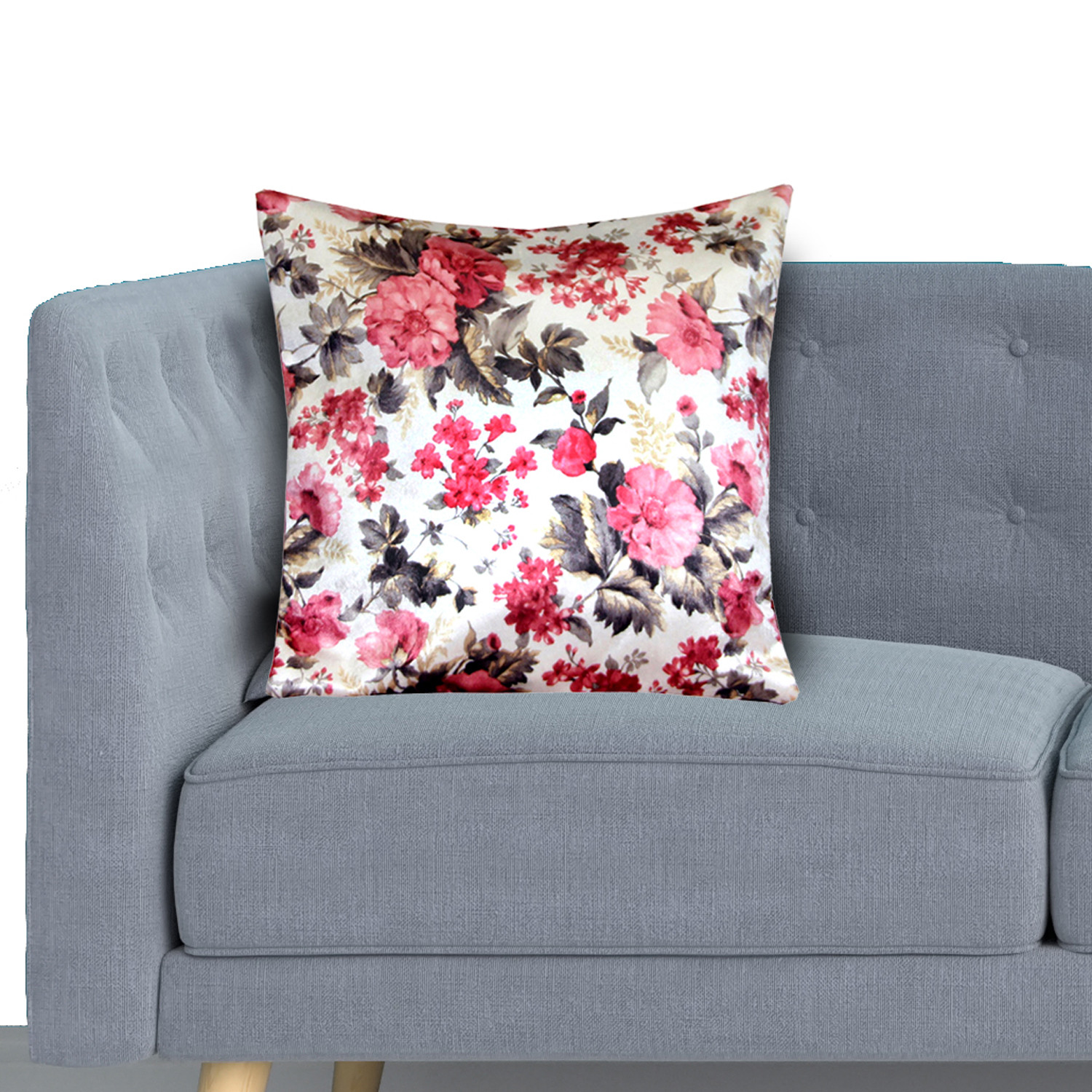 Kuber Industries Flower Design Velvet Soft Decorative Square Throw Pillow Cover Cushion Covers Pillow case, Home Decor Decorations for Sofa Couch Bed Chair 24x24 Inch (Cream)