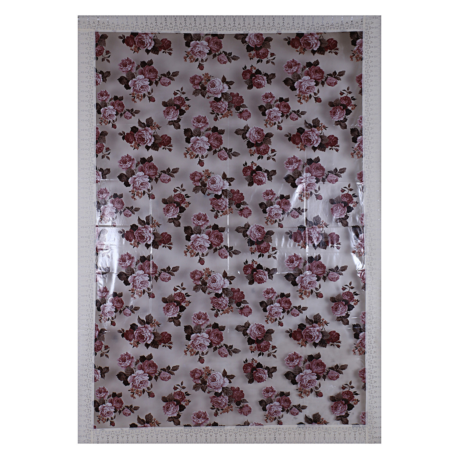 Kuber Industries Flower Design Waterproof Dining Table Cover|Tabletop for Home Decoration With Cream Lace Border, 60X90 inch (Cream)