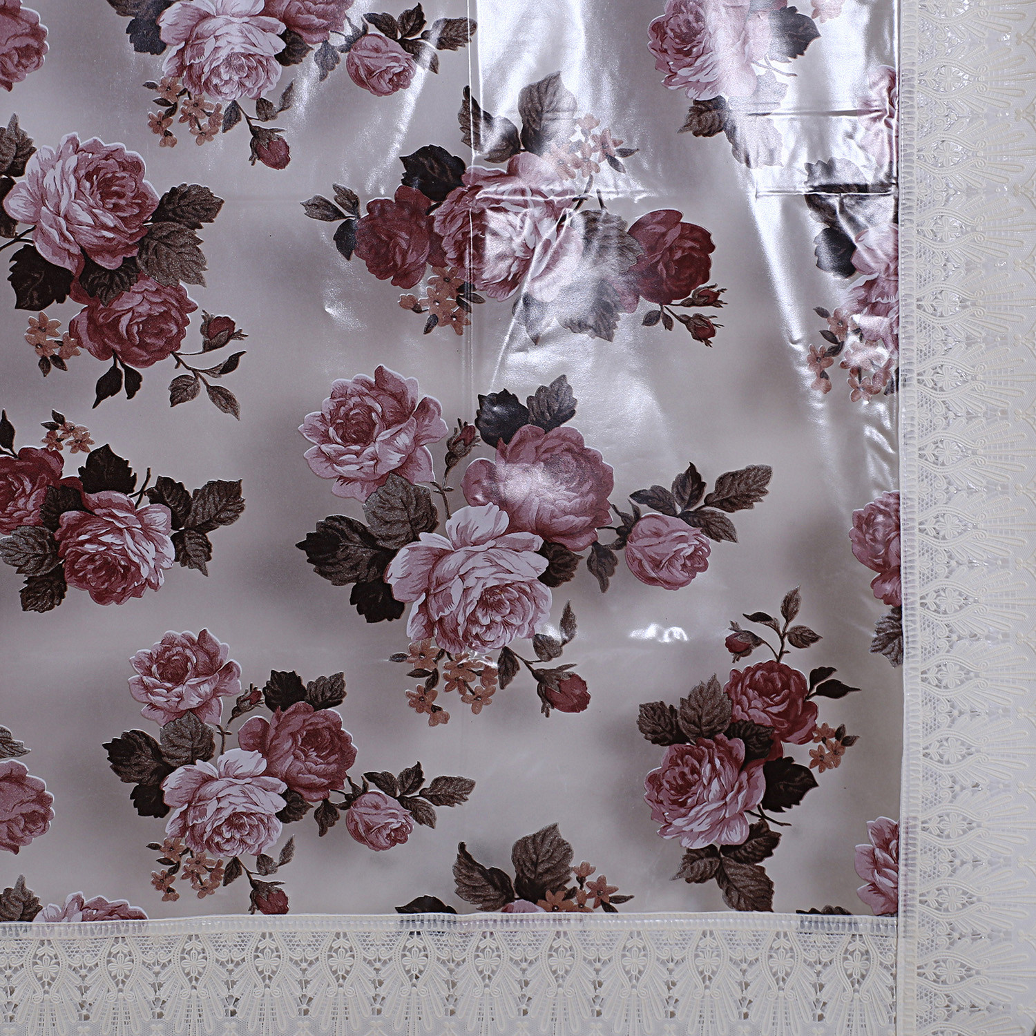 Kuber Industries Flower Design Waterproof Dining Table Cover|Tabletop for Home Decoration With Cream Lace Border, 60X90 inch (Cream)
