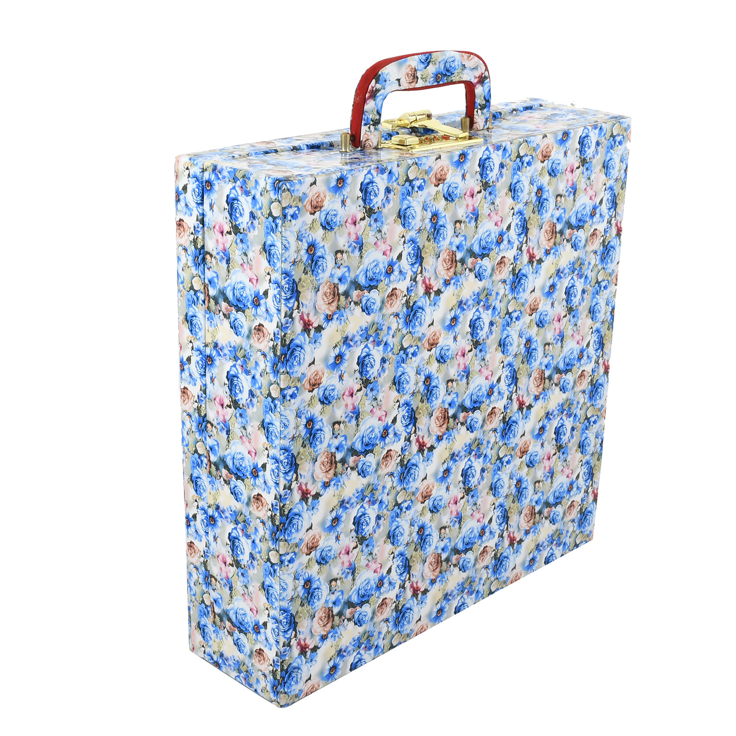 Kuber Industries Flower Design Wooden 1 Piece Four Rod Bangle Storage Box with Lock System (Blue)  -CTKTC42357