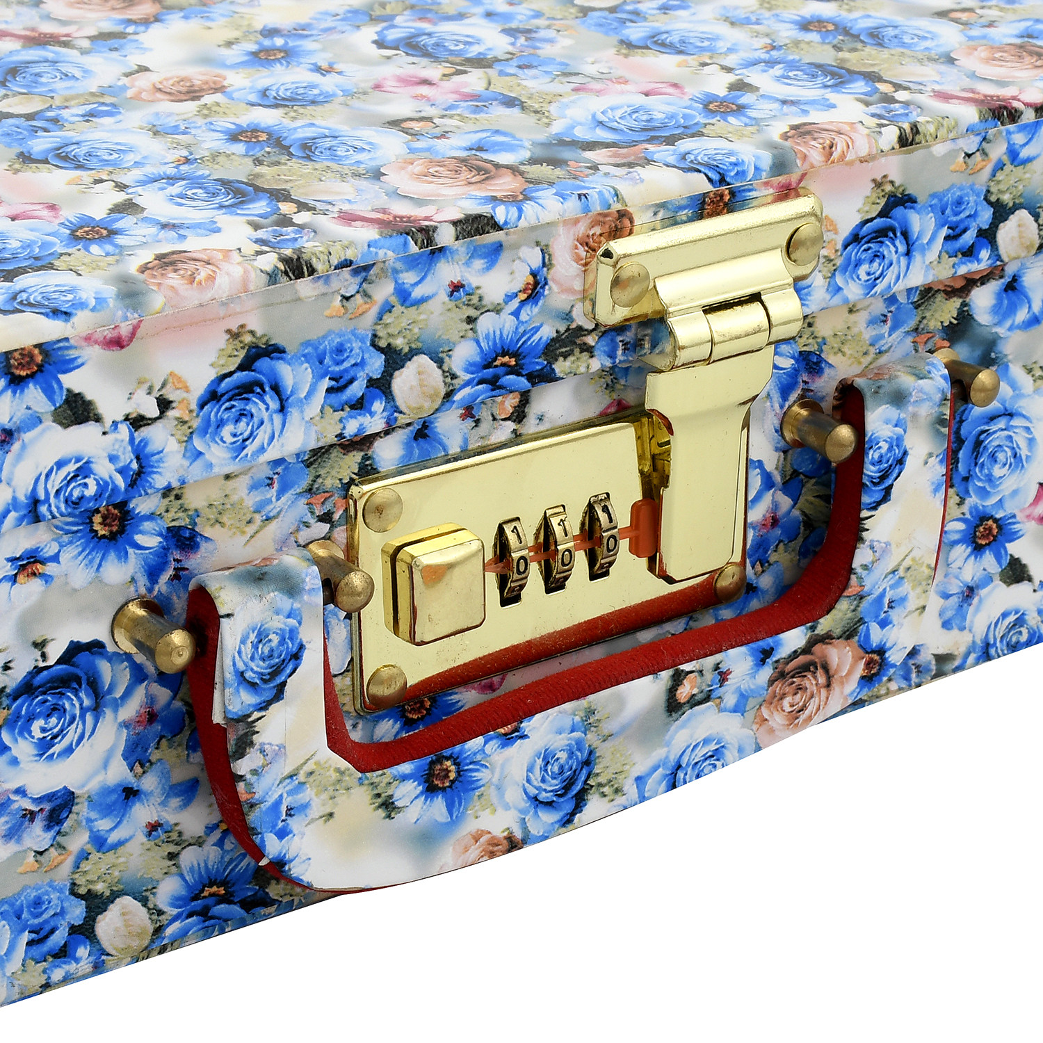 Kuber Industries Flower Design Wooden 1 Piece Four Rod Bangle Storage Box with Lock System (Blue)  -CTKTC42357
