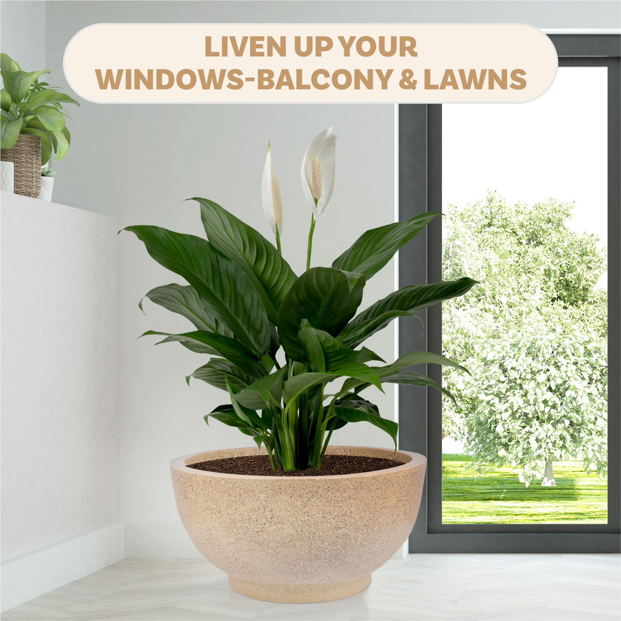 Kuber Industries Flower Pot  18 Inch Lightweight Polymers Indoor-Outdoor Plant Pots  Flower Pot Gamla for Home-Lawns  Garden Dcor  Flower Pot for Office  Marble Lotus  Sand