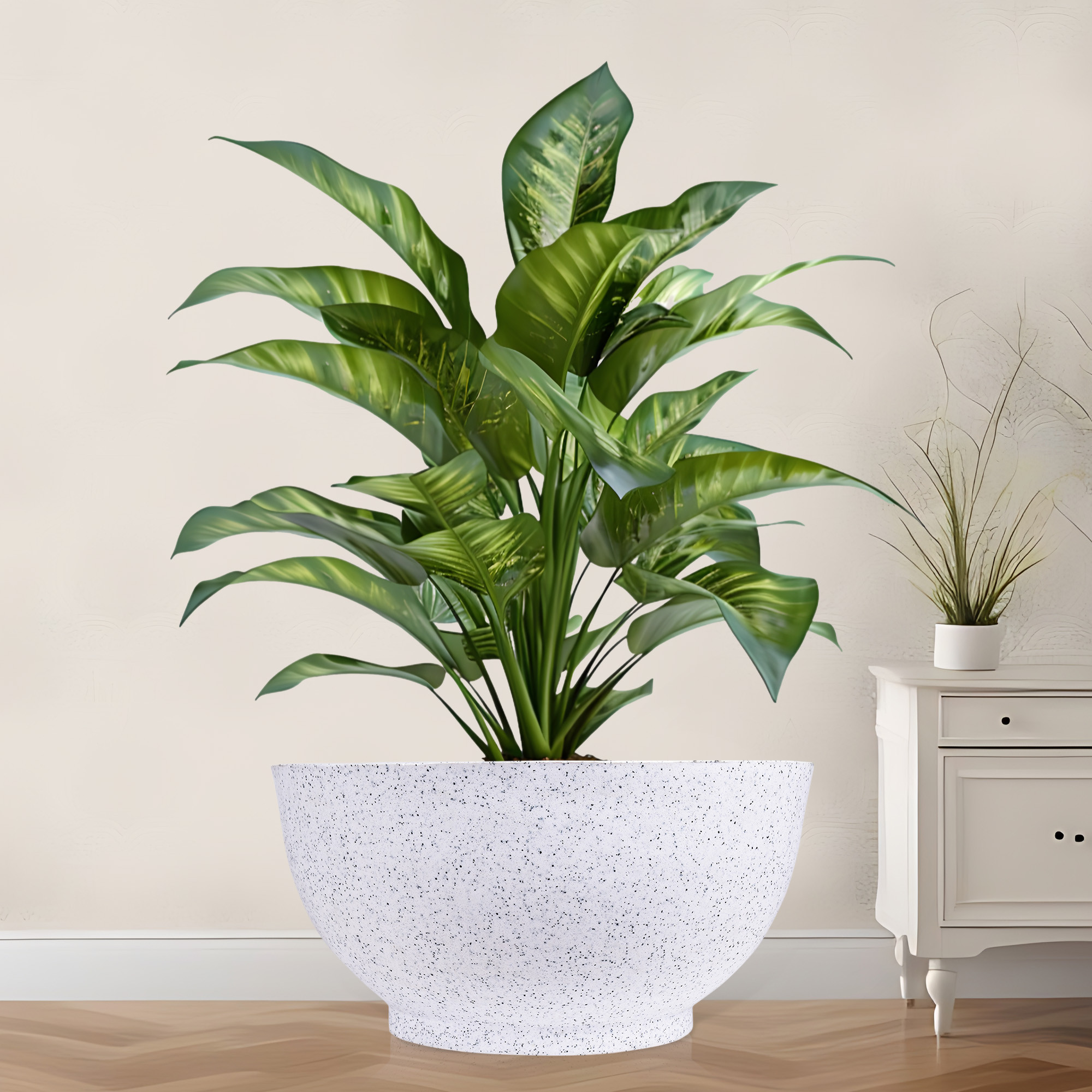 Kuber Industries Flower Pot  18 Inch Lightweight Polymers Indoor-Outdoor Plant Pots  Flower Pot Gamla for Home-Lawns  Garden Dcor  Flower Pot for Office  Marble Lotus  White