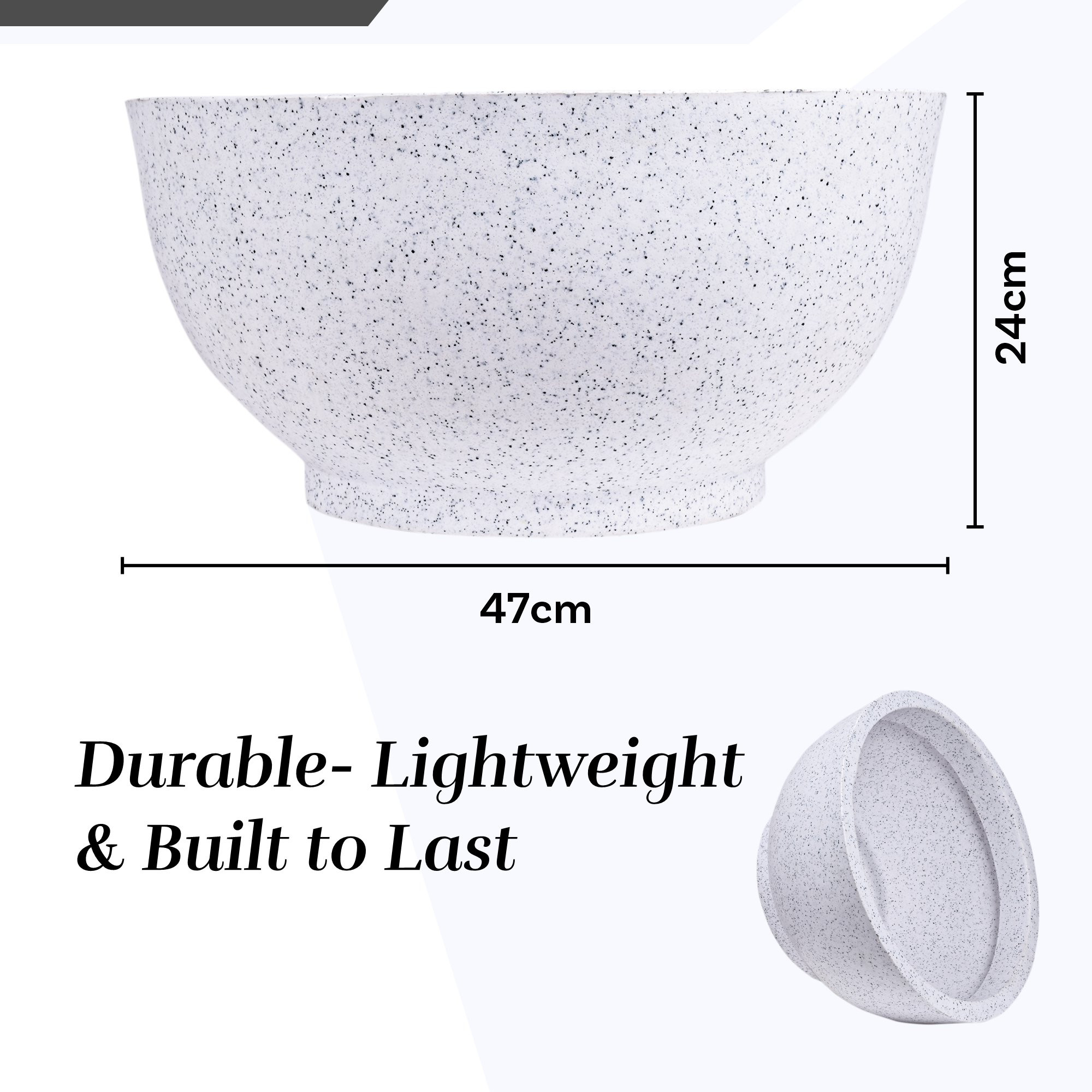 Kuber Industries Flower Pot | 18 Inch Lightweight Polymers Indoor-Outdoor Plant Pots | Flower Pot Gamla for Home-Lawns & Garden Décor | Flower Pot for Office | Marble Lotus | White
