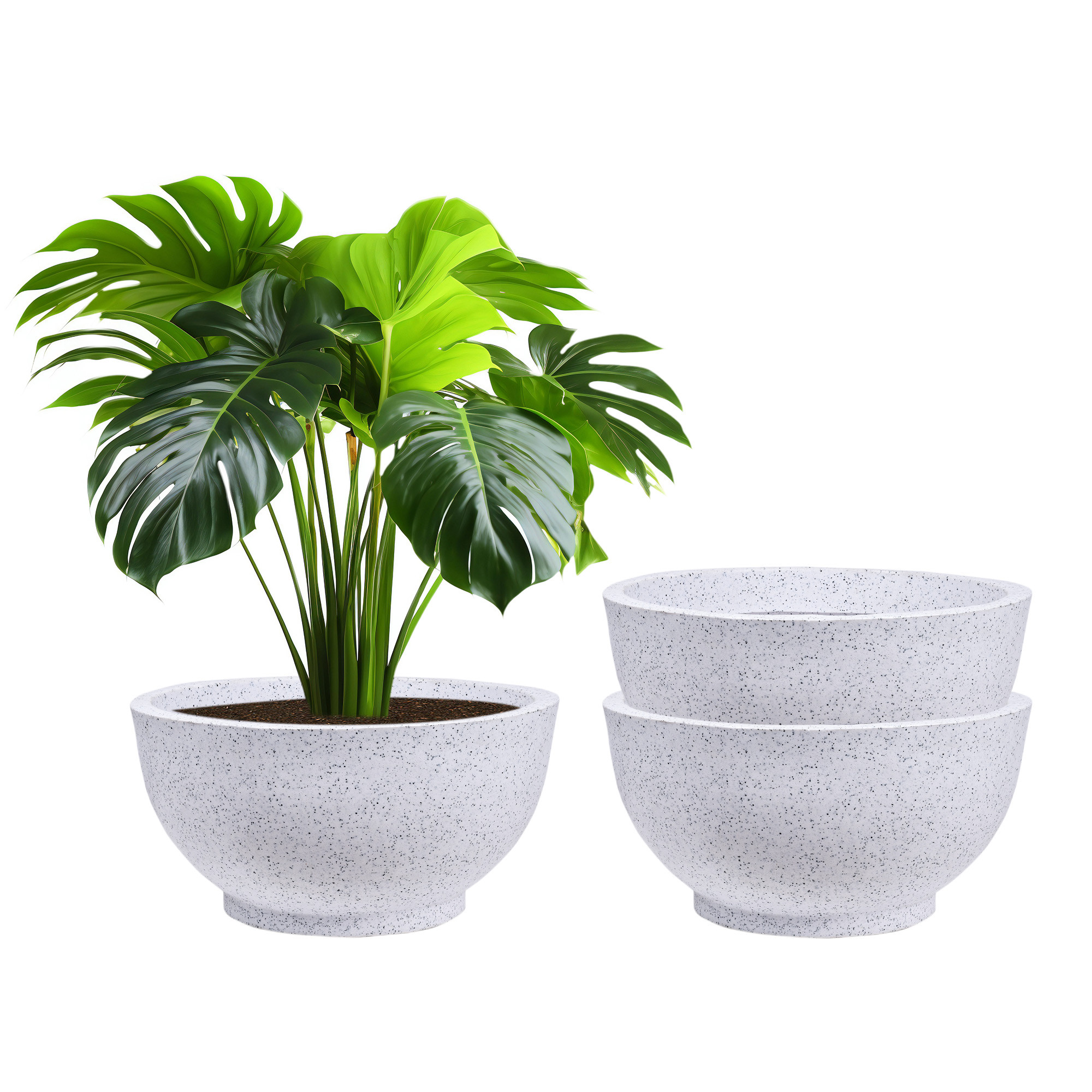 Kuber Industries Flower Pot | 18 Inch Lightweight Polymers Indoor-Outdoor Plant Pots | Flower Pot Gamla for Home-Lawns & Garden Décor | Flower Pot for Office | Marble Lotus | White