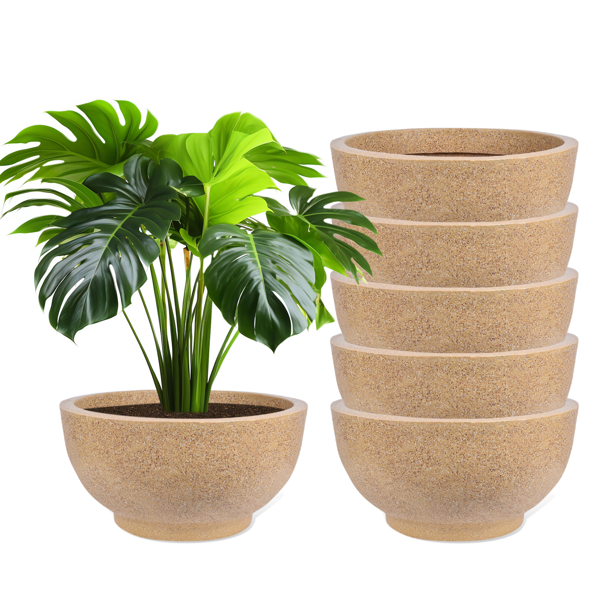 Kuber Industries Flower Pot | 18 Inch Lightweight Polymers Indoor-Outdoor Plant Pots | Flower Pot Gamla for Home-Lawns & Garden Décor | Flower Pot for Office | Marble Lotus | Sand