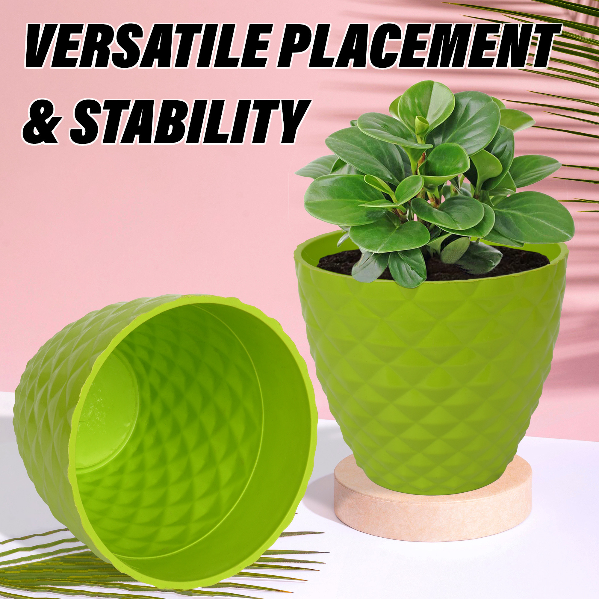 Kuber Industries Flower Pot  Flower Planter Pots for Indoor  Flower Pots for Outdoor  Pot for Garden  Balcony Flowering  Flower Plants Pot  Diamond Flower Pot  6 Inch  Pack of 2  Green