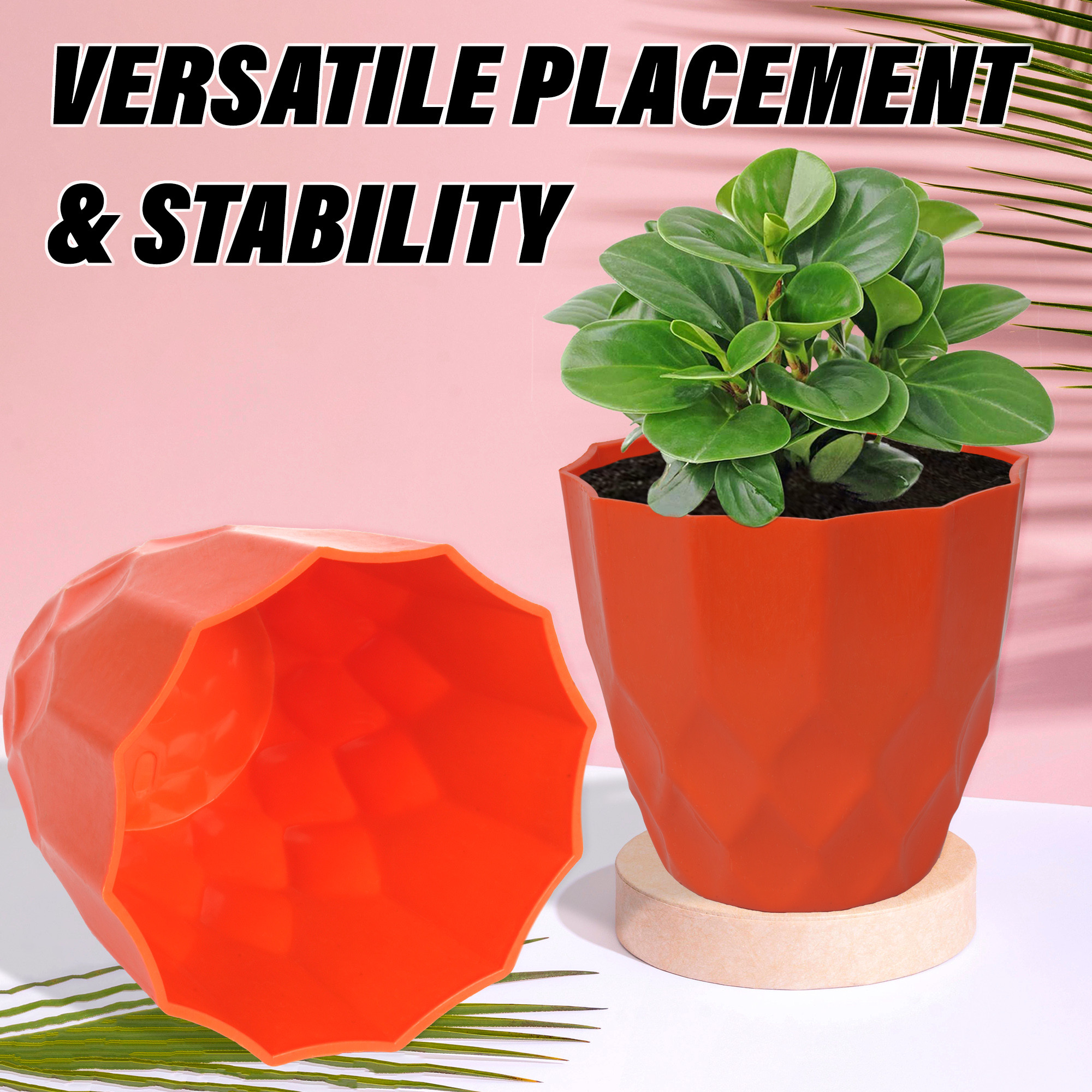 Kuber Industries Flower Pot  Flower Planter Pots for Indoor  Flower Pots for Outdoor  Pot for Garden  Balcony Flowering  Flower Plants Pot  Barfi Flower Pot  6 Inch  Pack of 2  Orange