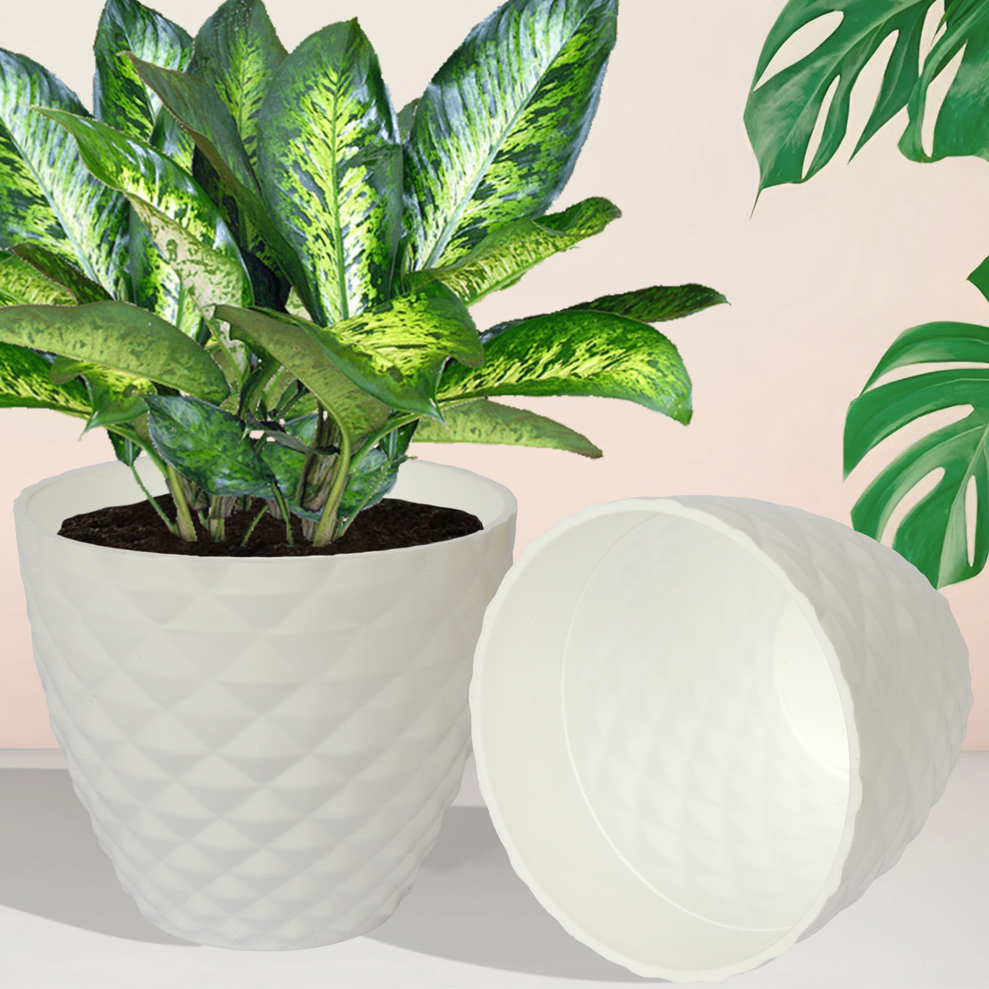 Kuber Industries Flower Pot  Flower Planter Pots for Indoor  Flower Pots for Outdoor  Pot for Garden  Balcony Flowering  Flower Plants Pot  Diamond Flower Pot  6 Inch  White