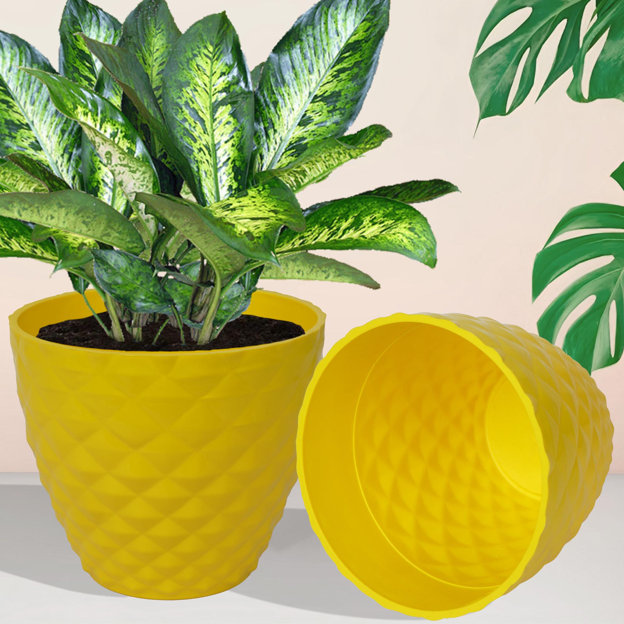 Kuber Industries Flower Pot  Flower Planter Pots for Indoor  Flower Pots for Outdoor  Pot for Garden  Balcony Flowering  Flower Plants Pot  Diamond Flower Pot  6 Inch  Yellow