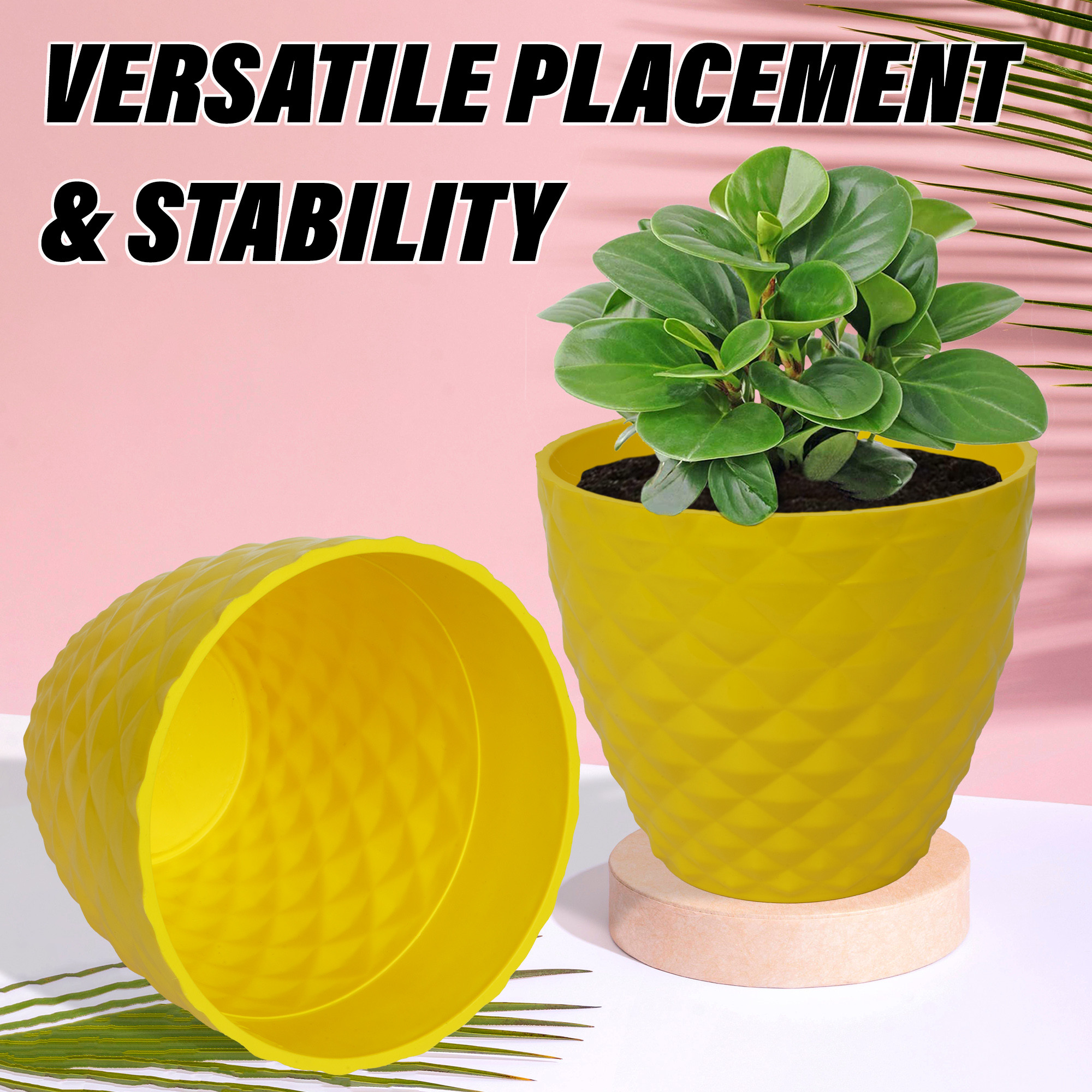 Kuber Industries Flower Pot  Flower Planter Pots for Indoor  Flower Pots for Outdoor  Pot for Garden  Balcony Flowering  Flower Plants Pot  Diamond Flower Pot  6 Inch  Yellow