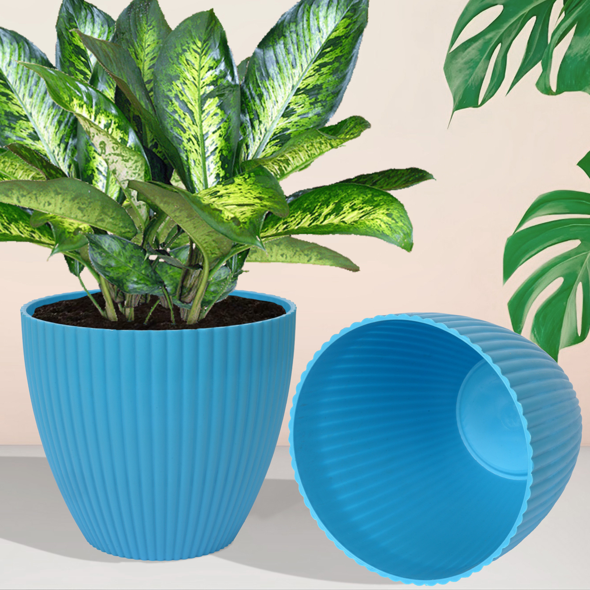 Kuber Industries Flower Pot | Flower Planter Pots for Indoor | Flower Pots for Outdoor | Pot for Garden & Balcony Flowering | Flower Plants Pot | Mega Flower Pot | 6 Inch | Blue