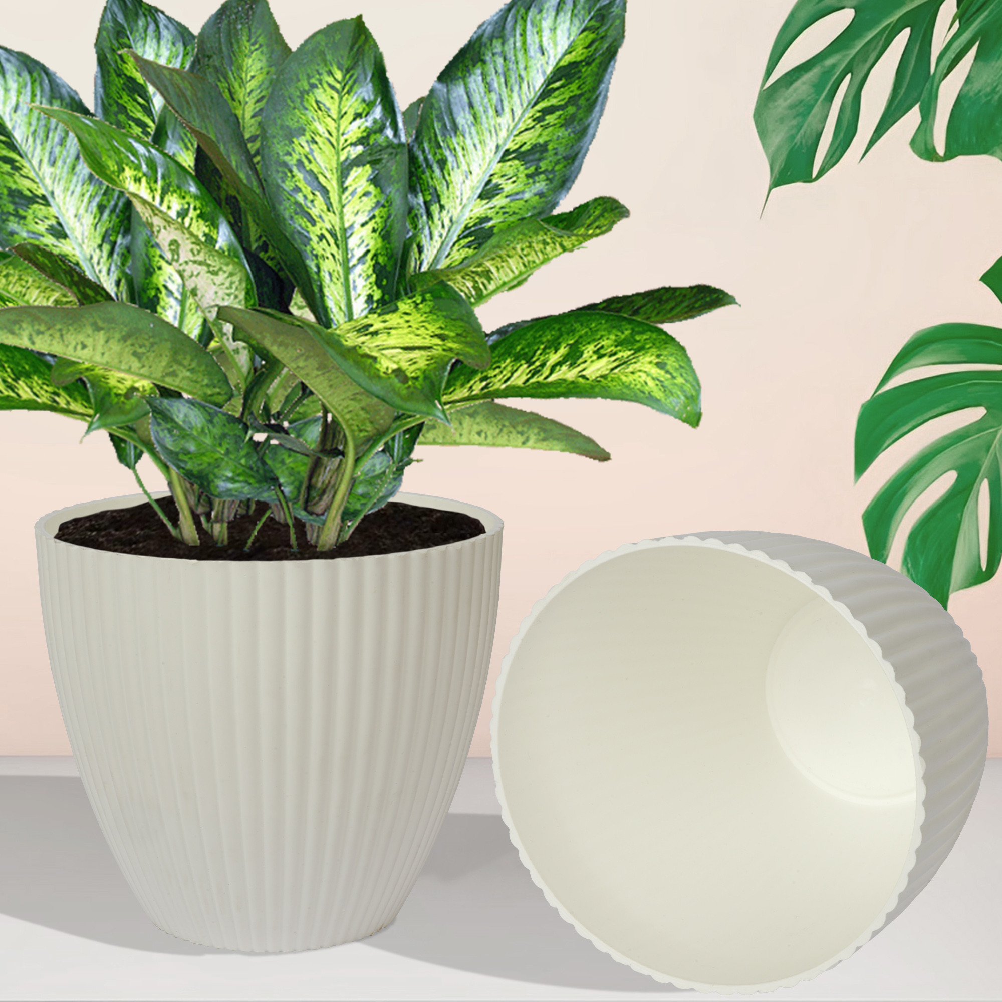 Kuber Industries Flower Pot | Flower Planter Pots for Indoor | Flower Pots for Outdoor | Pot for Garden & Balcony Flowering | Flower Plants Pot | Mega Flower Pot | 6 Inch | White