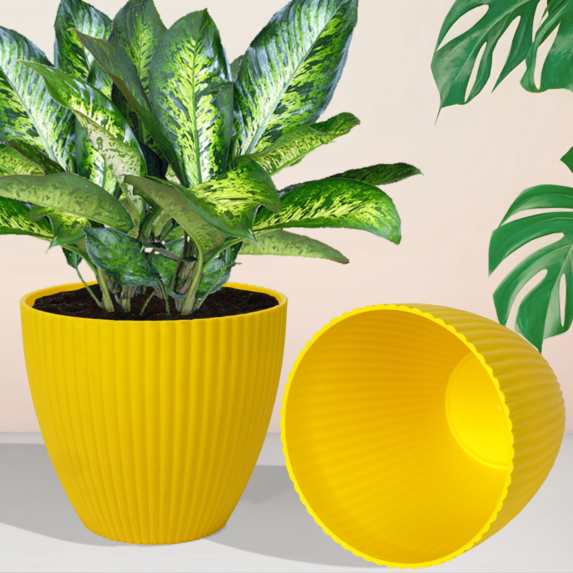 Kuber Industries Flower Pot | Flower Planter Pots for Indoor | Flower Pots for Outdoor | Pot for Garden & Balcony Flowering | Flower Plants Pot | Mega Flower Pot | 6 Inch | Yellow