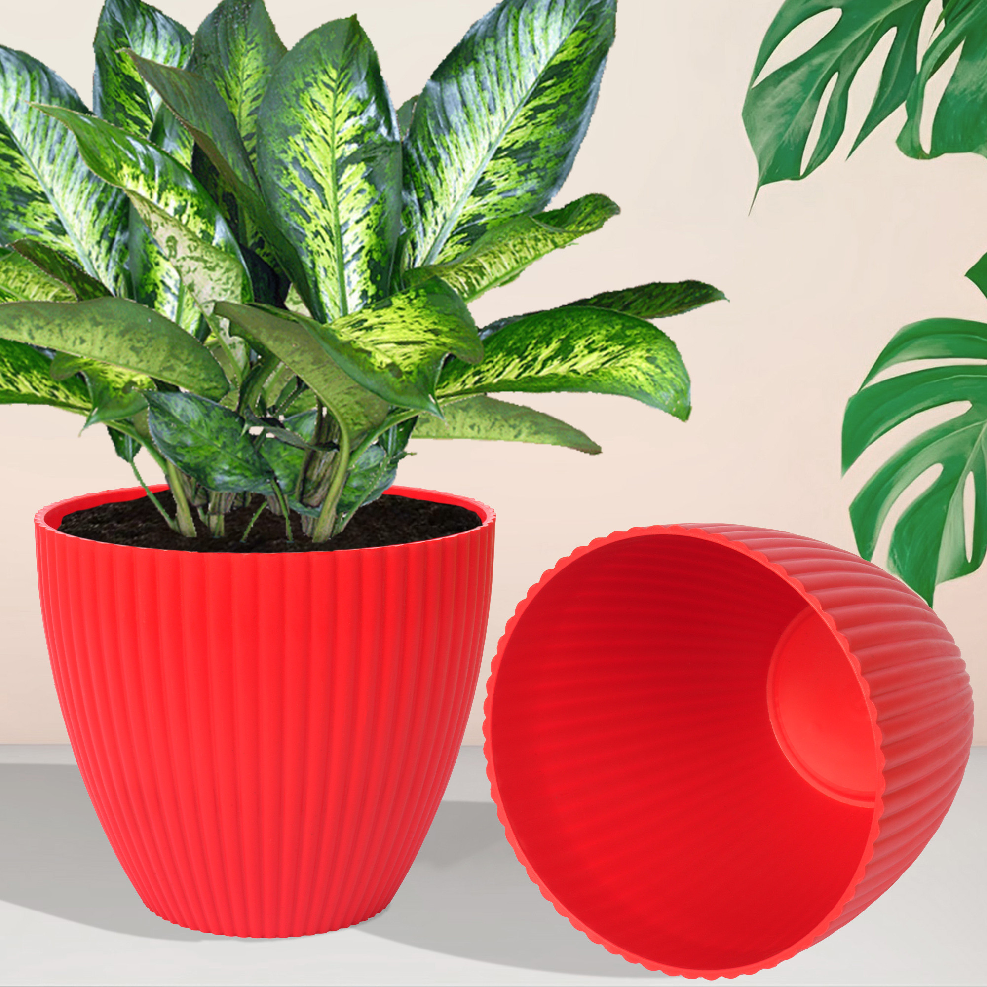 Kuber Industries Flower Pot | Flower Planter Pots for Indoor | Flower Pots for Outdoor | Pot for Garden & Balcony Flowering | Flower Plants Pot | Mega Flower Pot | 6 Inch | Red