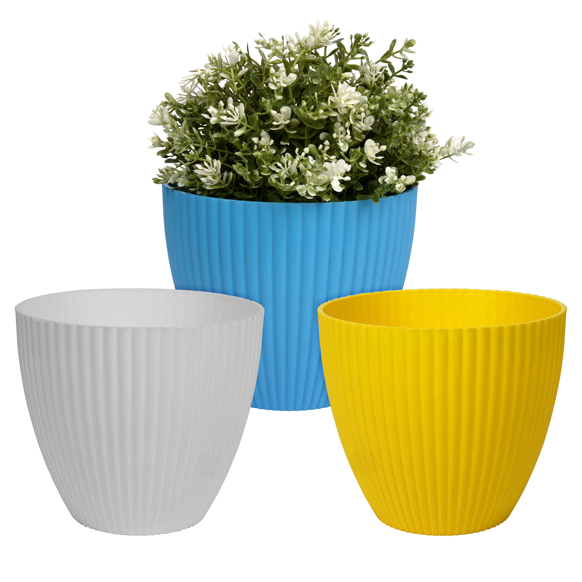 Kuber Industries Flower Pot | Flower Planter Pots for Indoor | Flower Pots for Outdoor | Pot for Garden & Balcony Flowering | Flower Plants Pot | Mega Flower Pot | 6 Inch | Pack of 3 | Multi