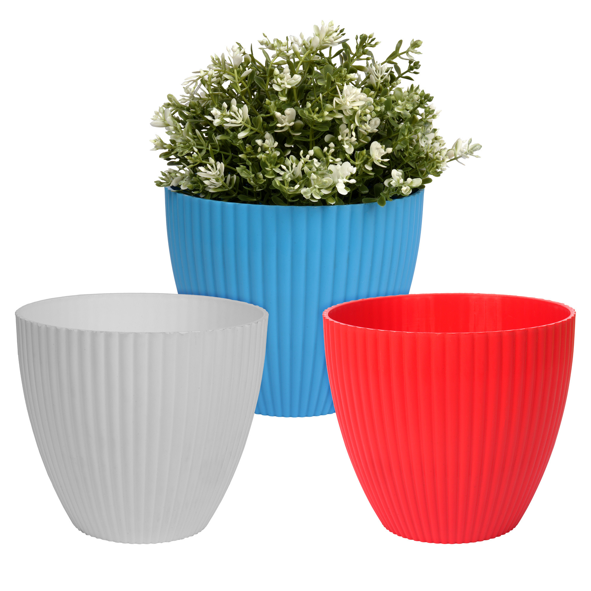 Kuber Industries Flower Pot | Flower Planter Pots for Indoor | Flower Pots for Outdoor | Pot for Garden & Balcony Flowering | Flower Plants Pot | Mega Flower Pot | 6 Inch | Pack of 3 | Multi