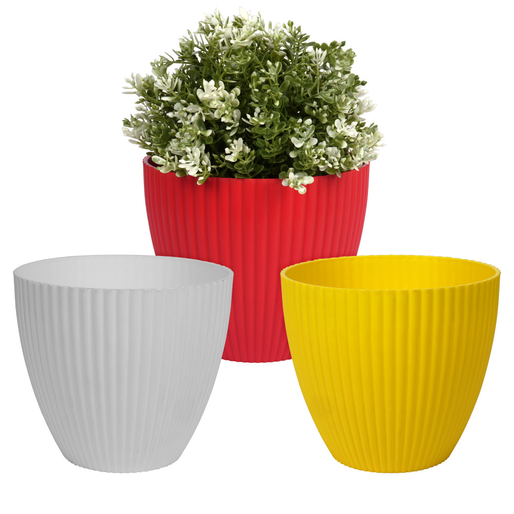 Kuber Industries Flower Pot | Flower Planter Pots for Indoor | Flower Pots for Outdoor | Pot for Garden &amp; Balcony Flowering | Flower Plants Pot | Mega Flower Pot | 6 Inch | Pack of 3 | Multi