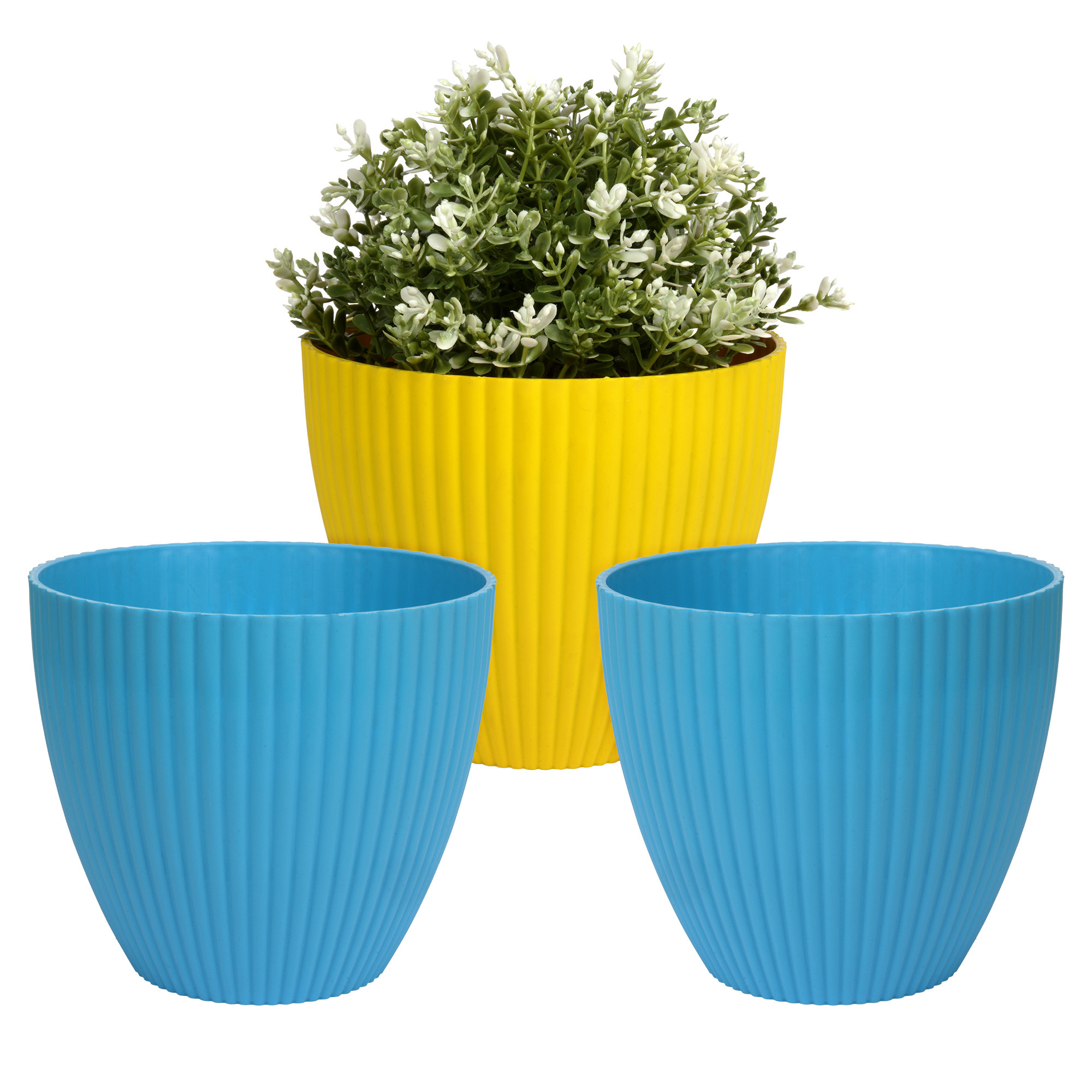 Kuber Industries Flower Pot | Flower Planter Pots for Indoor | Flower Pots for Outdoor | Pot for Garden & Balcony Flowering | Flower Plants Pot | Mega Flower Pot | 6 Inch | Pack of 3 | Multi