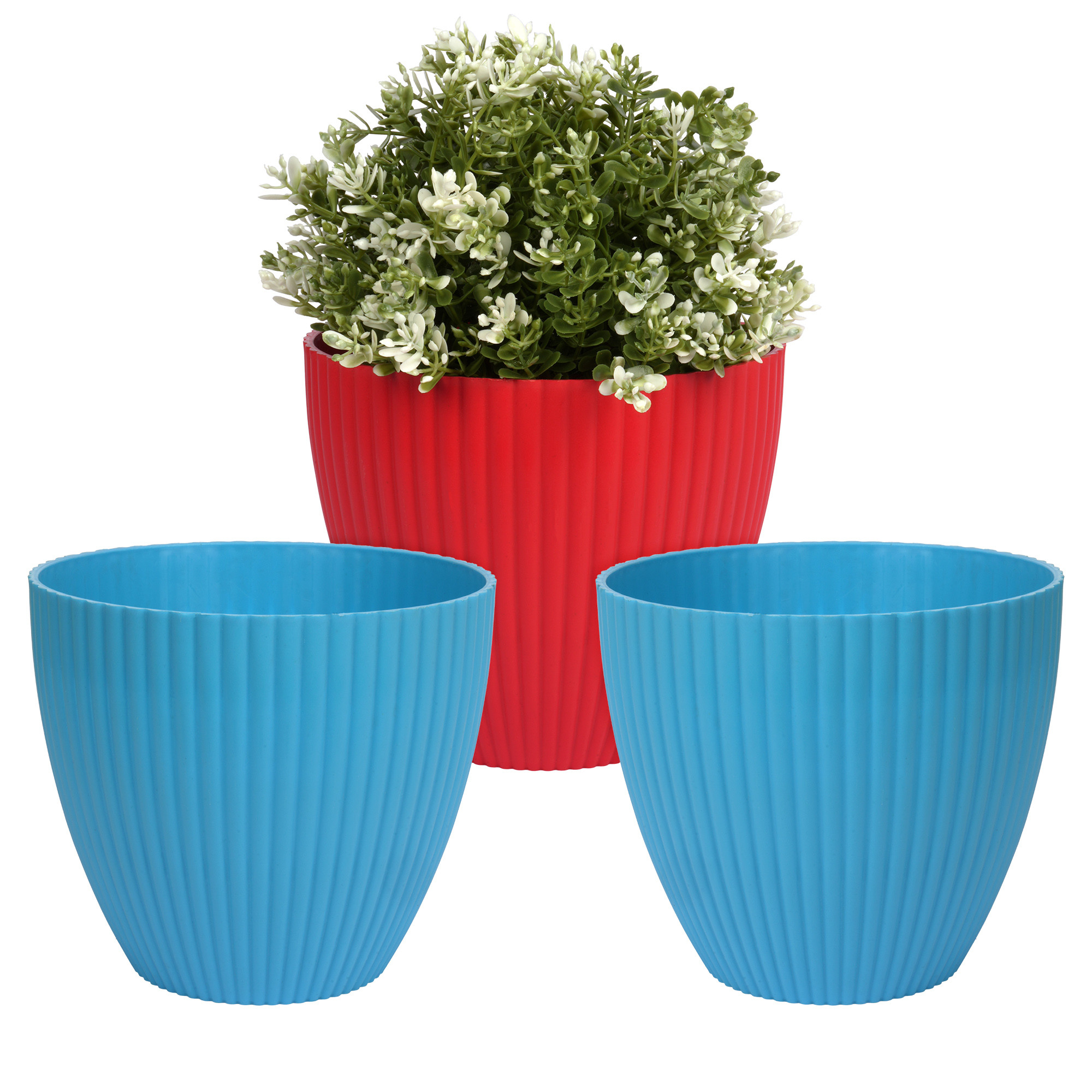 Kuber Industries Flower Pot | Flower Planter Pots for Indoor | Flower Pots for Outdoor | Pot for Garden & Balcony Flowering | Flower Plants Pot | Mega Flower Pot | 6 Inch | Pack of 3 | Multi