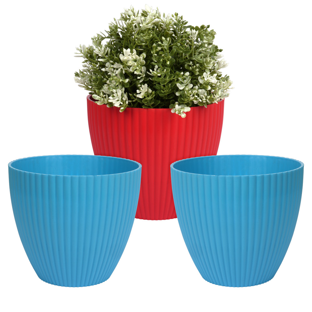 Kuber Industries Flower Pot | Flower Planter Pots for Indoor | Flower Pots for Outdoor | Pot for Garden &amp; Balcony Flowering | Flower Plants Pot | Mega Flower Pot | 6 Inch | Pack of 3 | Multi