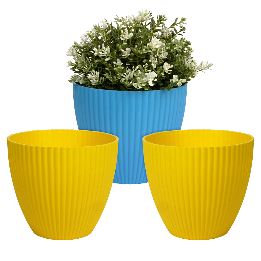 Kuber Industries Flower Pot | Flower Planter Pots for Indoor | Flower Pots for Outdoor | Pot for Garden &amp; Balcony Flowering | Flower Plants Pot | Mega Flower Pot | 6 Inch | Pack of 3 | Multi