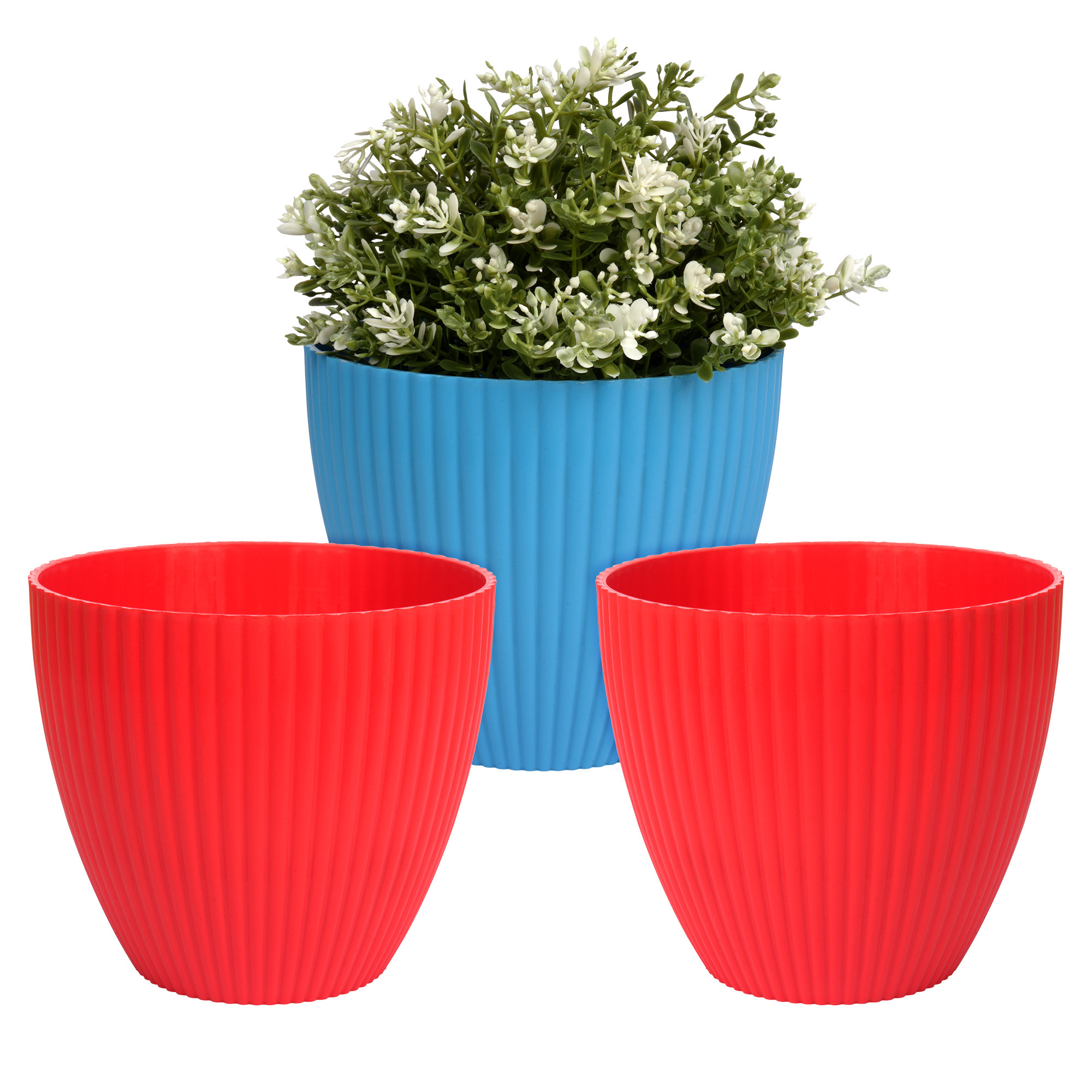 Kuber Industries Flower Pot | Flower Planter Pots for Indoor | Flower Pots for Outdoor | Pot for Garden & Balcony Flowering | Flower Plants Pot | Mega Flower Pot | 6 Inch | Pack of 3 | Multi