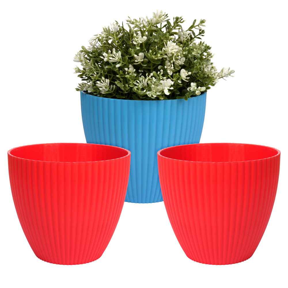 Kuber Industries Flower Pot | Flower Planter Pots for Indoor | Flower Pots for Outdoor | Pot for Garden &amp; Balcony Flowering | Flower Plants Pot | Mega Flower Pot | 6 Inch | Pack of 3 | Multi