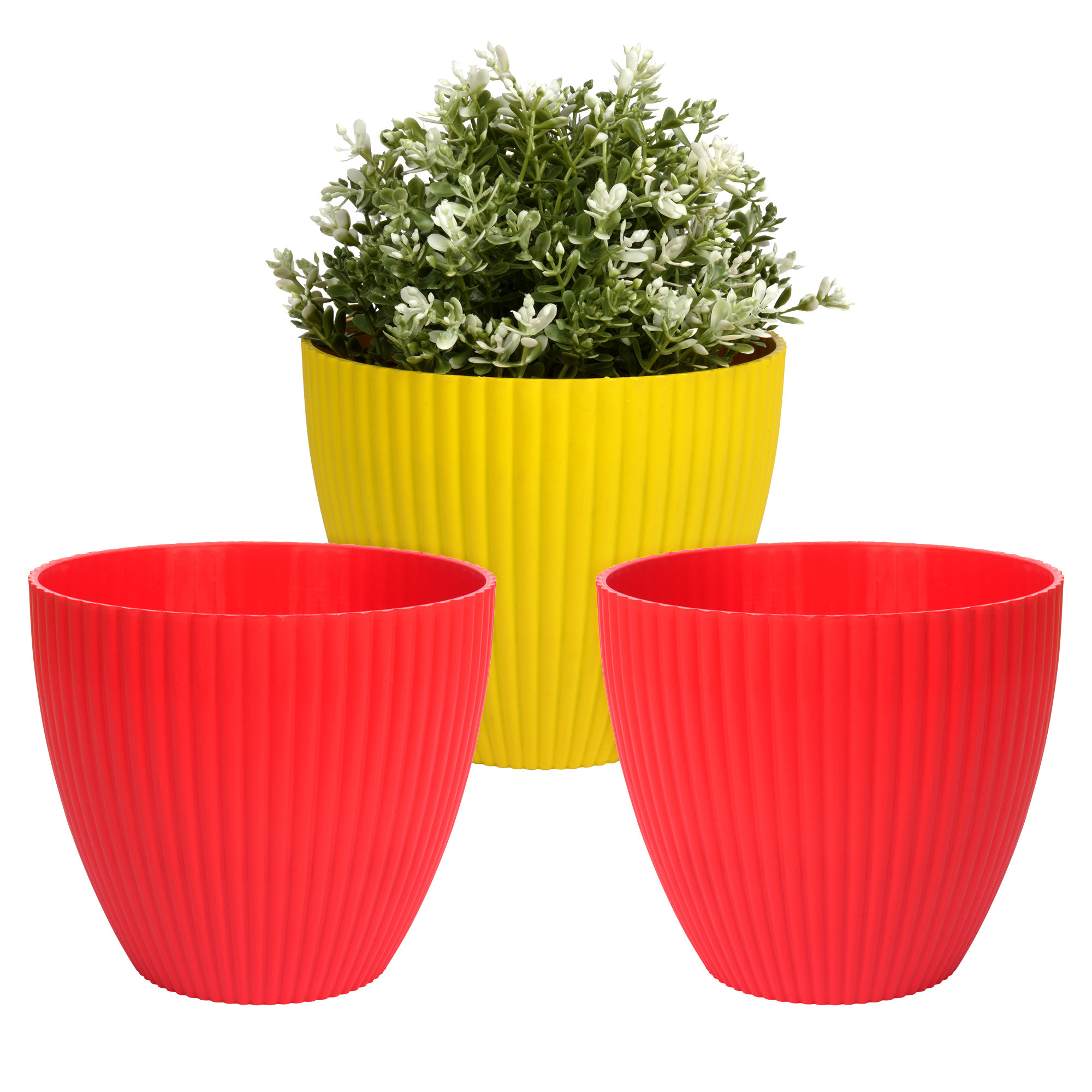 Kuber Industries Flower Pot | Flower Planter Pots for Indoor | Flower Pots for Outdoor | Pot for Garden & Balcony Flowering | Flower Plants Pot | Mega Flower Pot | 6 Inch | Pack of 3 | Multi