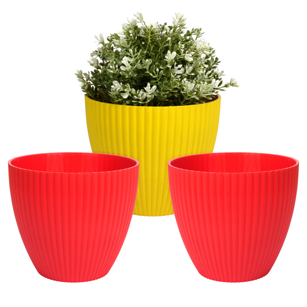 Kuber Industries Flower Pot | Flower Planter Pots for Indoor | Flower Pots for Outdoor | Pot for Garden &amp; Balcony Flowering | Flower Plants Pot | Mega Flower Pot | 6 Inch | Pack of 3 | Multi