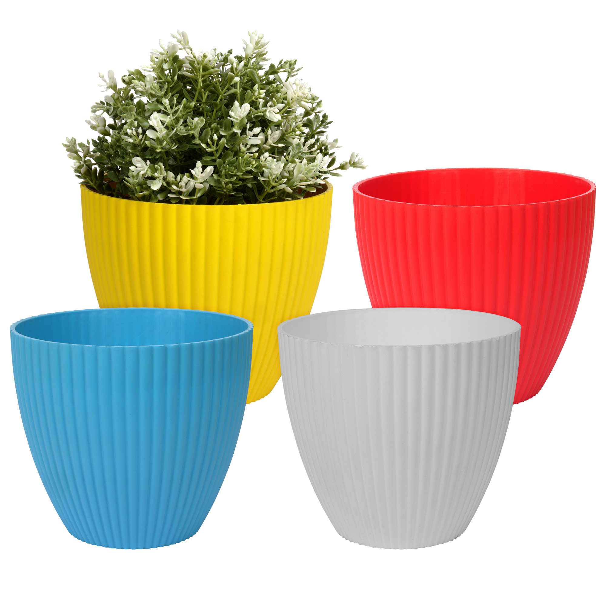 Kuber Industries Flower Pot | Flower Planter Pots for Indoor | Flower Pots for Outdoor | Pot for Garden & Balcony Flowering | Flower Plants Pot | Mega Flower Pot | 6 Inch | Pack of 4 | Multi