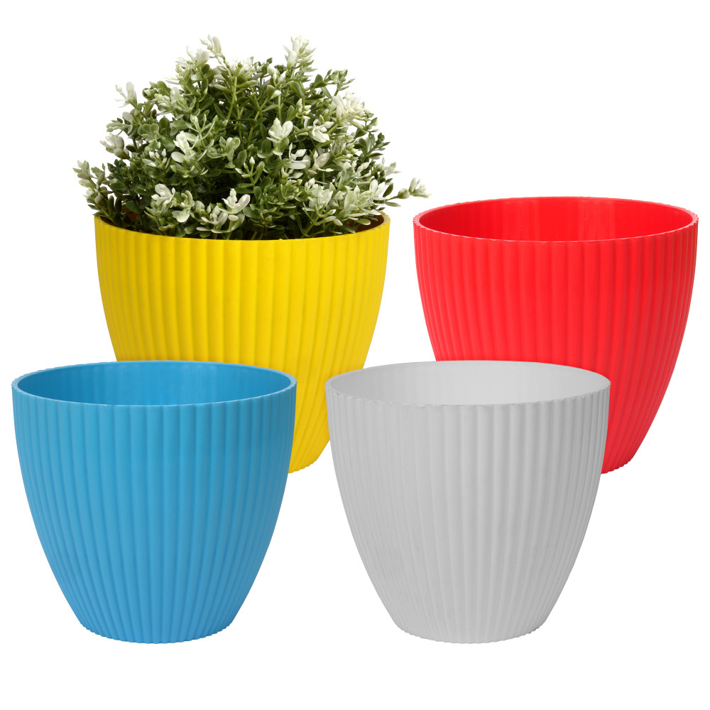 Kuber Industries Flower Pot | Flower Planter Pots for Indoor | Flower Pots for Outdoor | Pot for Garden &amp; Balcony Flowering | Flower Plants Pot | Mega Flower Pot | 6 Inch | Pack of 4 | Multi