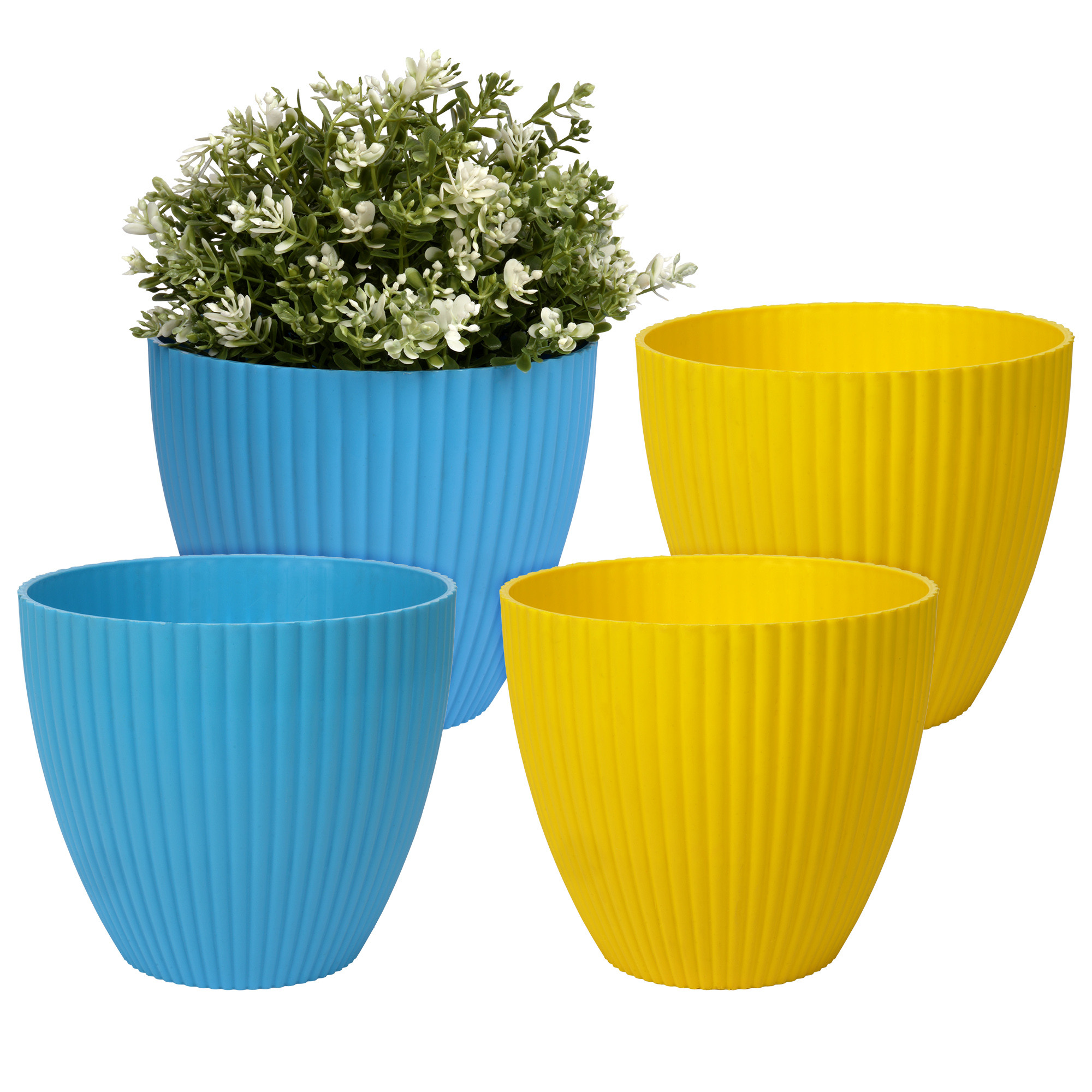 Kuber Industries Flower Pot | Flower Planter Pots for Indoor | Flower Pots for Outdoor | Pot for Garden & Balcony Flowering | Flower Plants Pot | Mega Flower Pot | 6 Inch | Pack of 4 | Multi