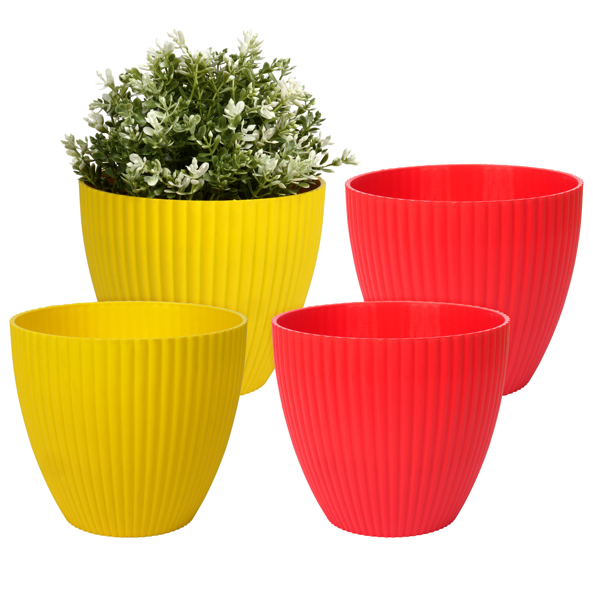 Kuber Industries Flower Pot | Flower Planter Pots for Indoor | Flower Pots for Outdoor | Pot for Garden & Balcony Flowering | Flower Plants Pot | Mega Flower Pot | 6 Inch | Pack of 4 | Multi