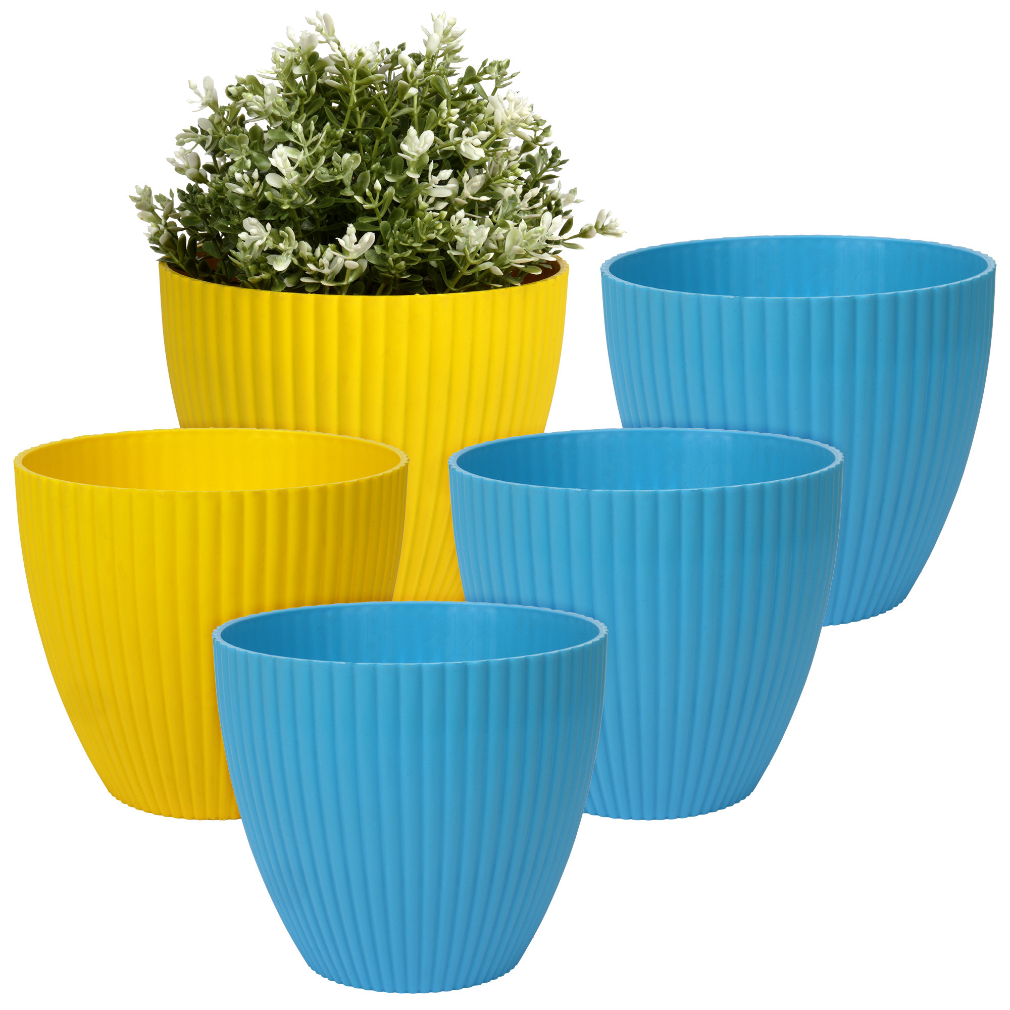 Kuber Industries Flower Pot | Flower Planter Pots for Indoor | Flower Pots for Outdoor | Pot for Garden & Balcony Flowering | Flower Plants Pot | Mega Flower Pot | 6 Inch | Pack of 5 | Multi