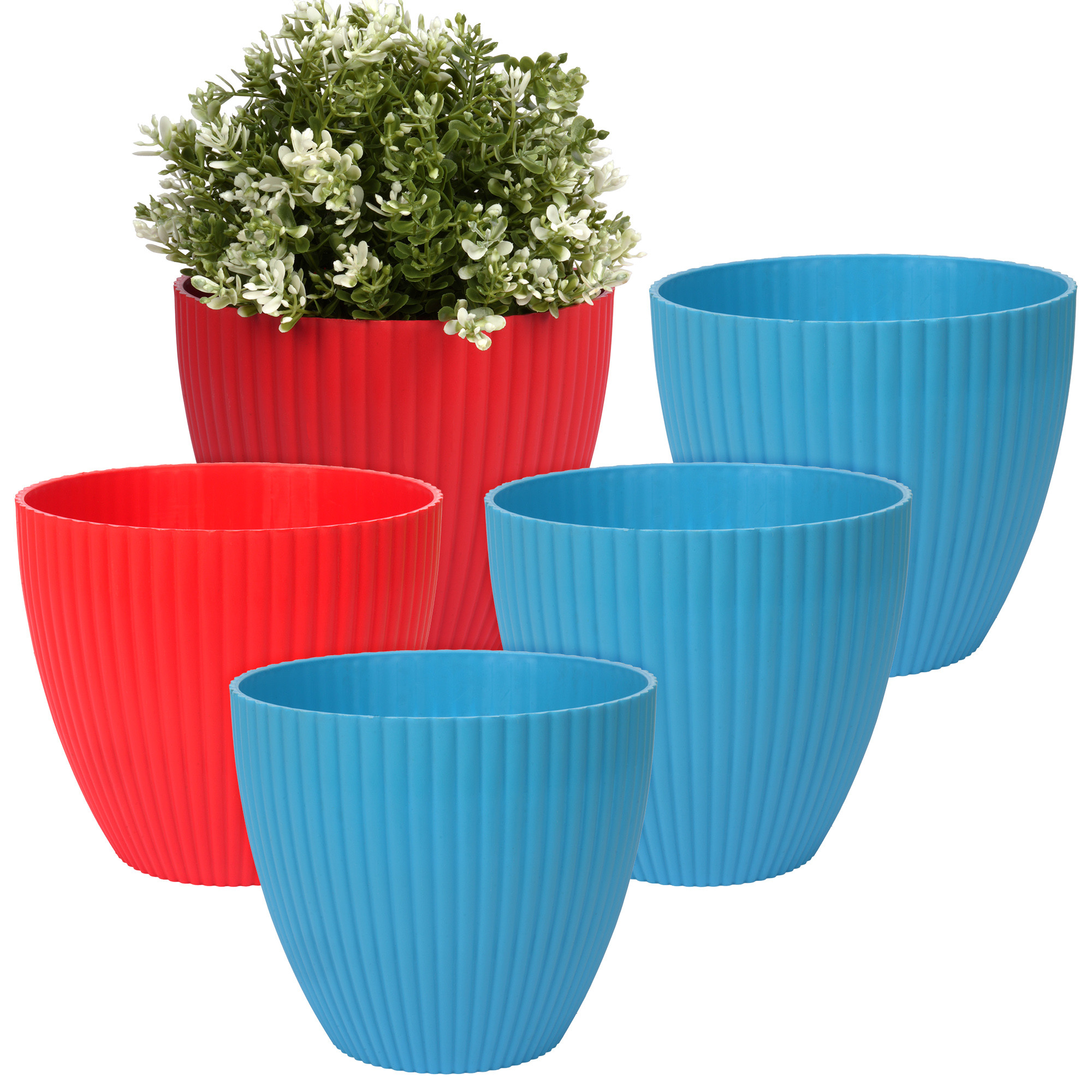 Kuber Industries Flower Pot | Flower Planter Pots for Indoor | Flower Pots for Outdoor | Pot for Garden & Balcony Flowering | Flower Plants Pot | Mega Flower Pot | 6 Inch | Pack of 5 | Multi