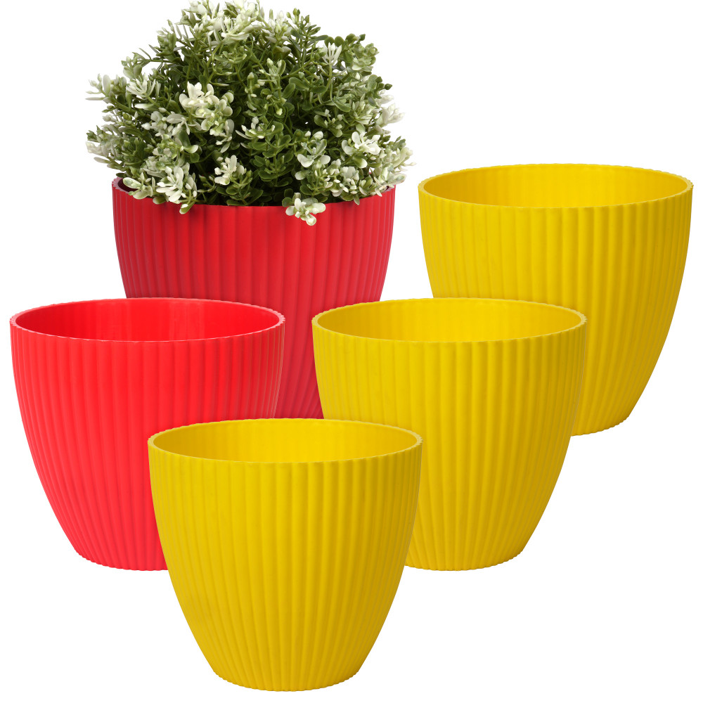 Kuber Industries Flower Pot | Flower Planter Pots for Indoor | Flower Pots for Outdoor | Pot for Garden &amp; Balcony Flowering | Flower Plants Pot | Mega Flower Pot | 6 Inch | Pack of 5 | Multi