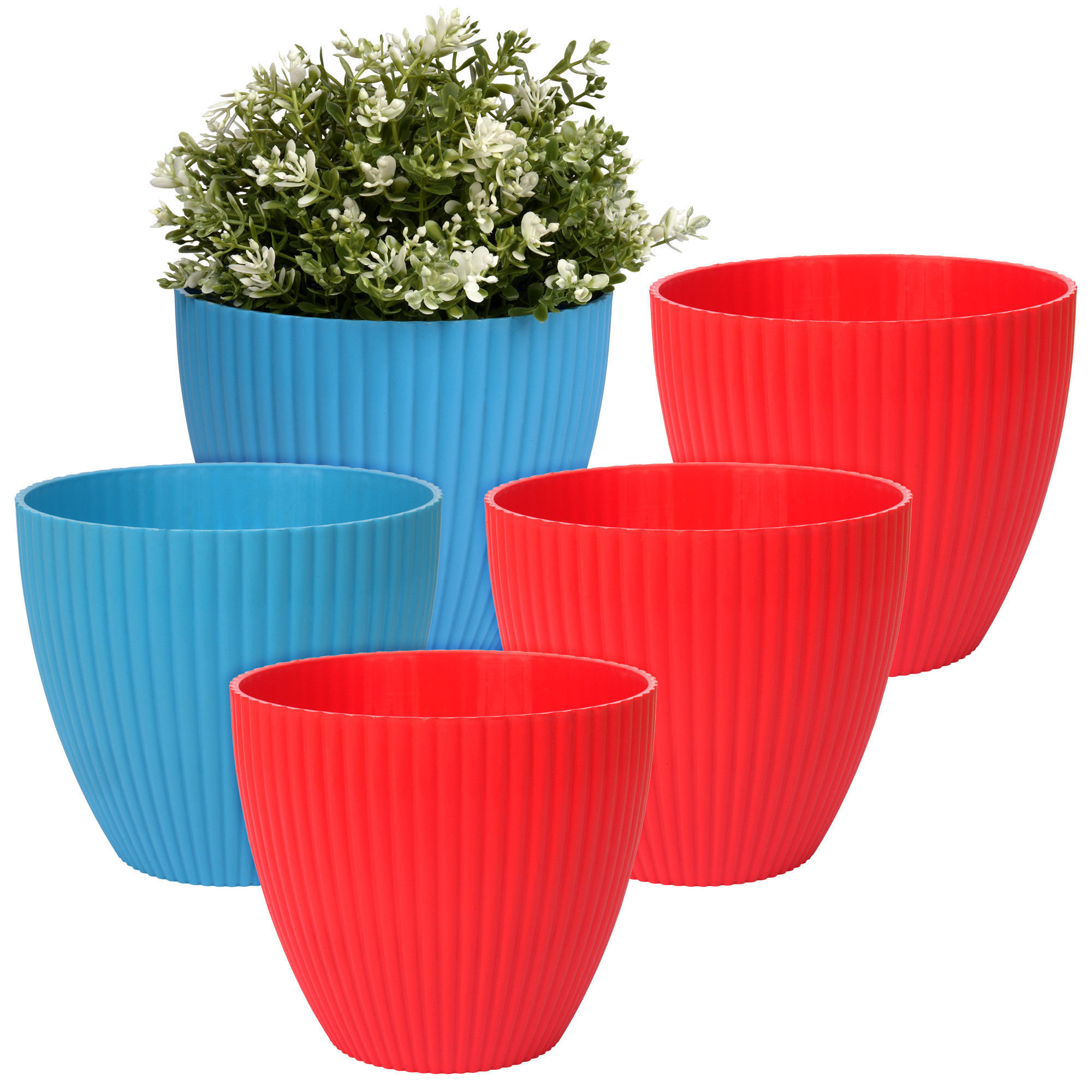 Kuber Industries Flower Pot | Flower Planter Pots for Indoor | Flower Pots for Outdoor | Pot for Garden & Balcony Flowering | Flower Plants Pot | Mega Flower Pot | 6 Inch | Pack of 5 | Multi