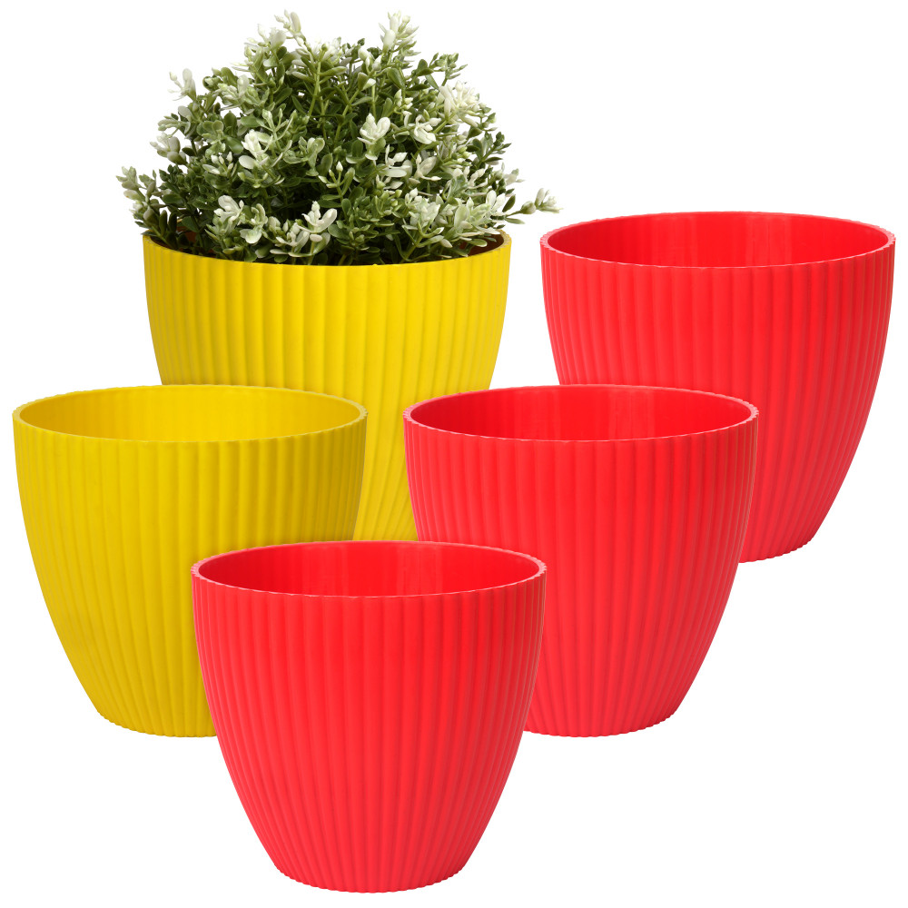 Kuber Industries Flower Pot | Flower Planter Pots for Indoor | Flower Pots for Outdoor | Pot for Garden &amp; Balcony Flowering | Flower Plants Pot | Mega Flower Pot | 6 Inch | Pack of 5 | Multi