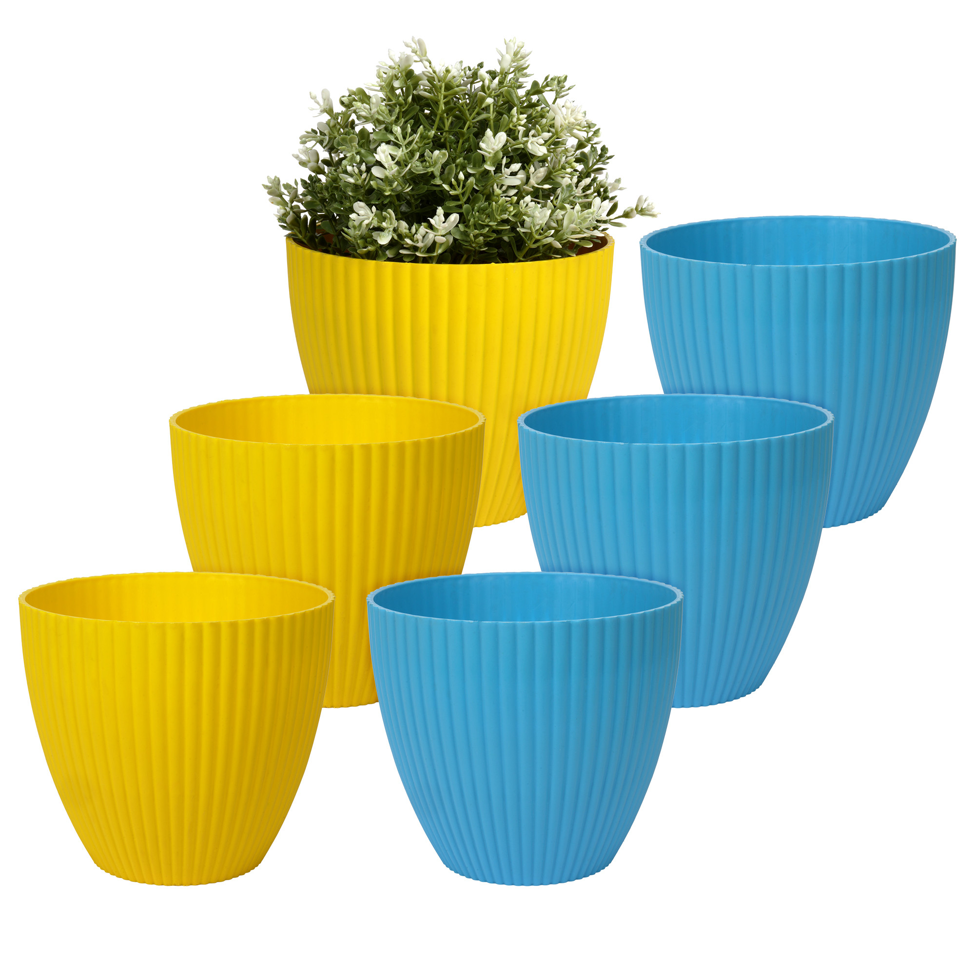 Kuber Industries Flower Pot | Flower Planter Pots for Indoor | Flower Pots for Outdoor | Pot for Garden & Balcony Flowering | Flower Plants Pot | Mega Flower Pot | 6 Inch | Pack of 6 | Multi