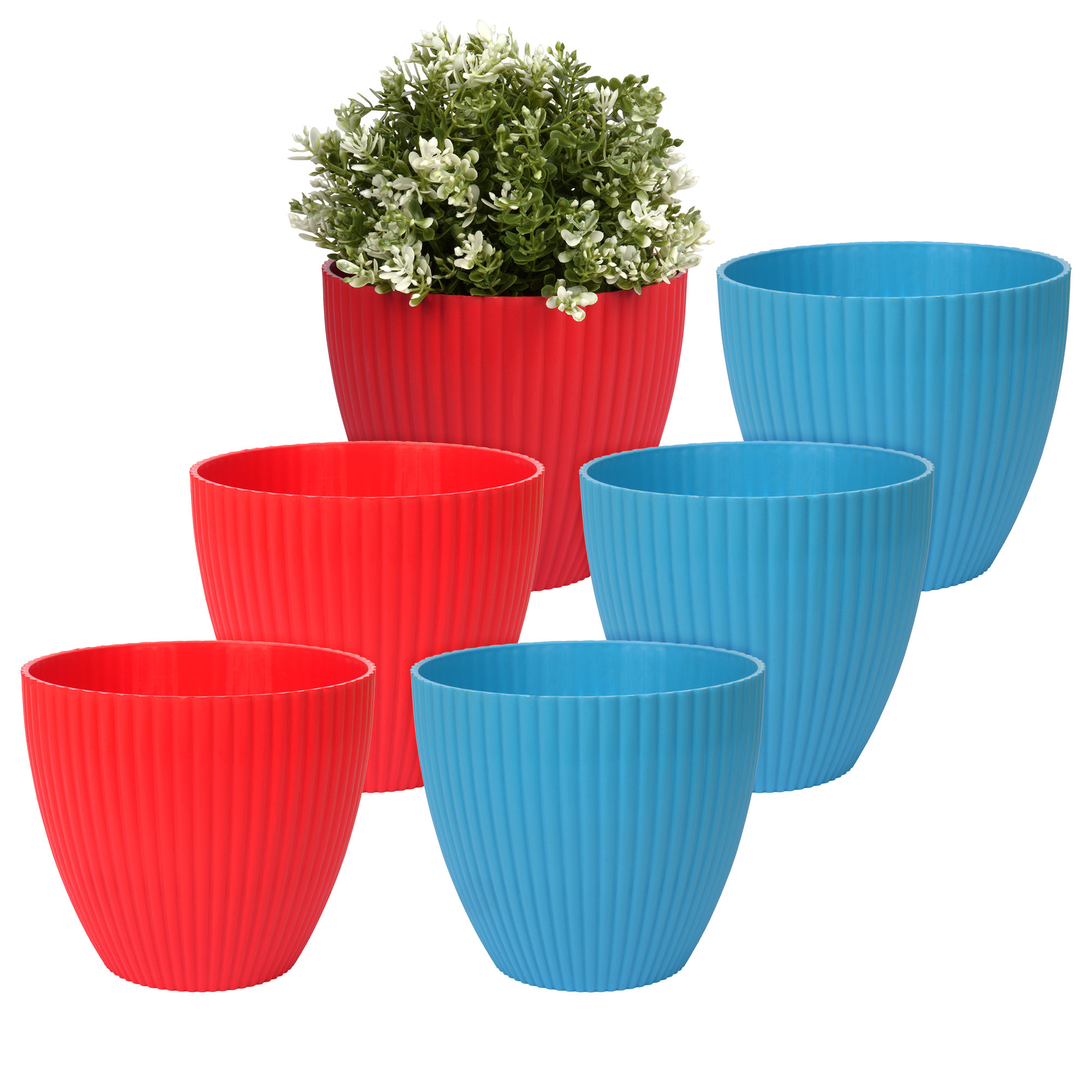 Kuber Industries Flower Pot | Flower Planter Pots for Indoor | Flower Pots for Outdoor | Pot for Garden & Balcony Flowering | Flower Plants Pot | Mega Flower Pot | 6 Inch | Pack of 6 | Multi