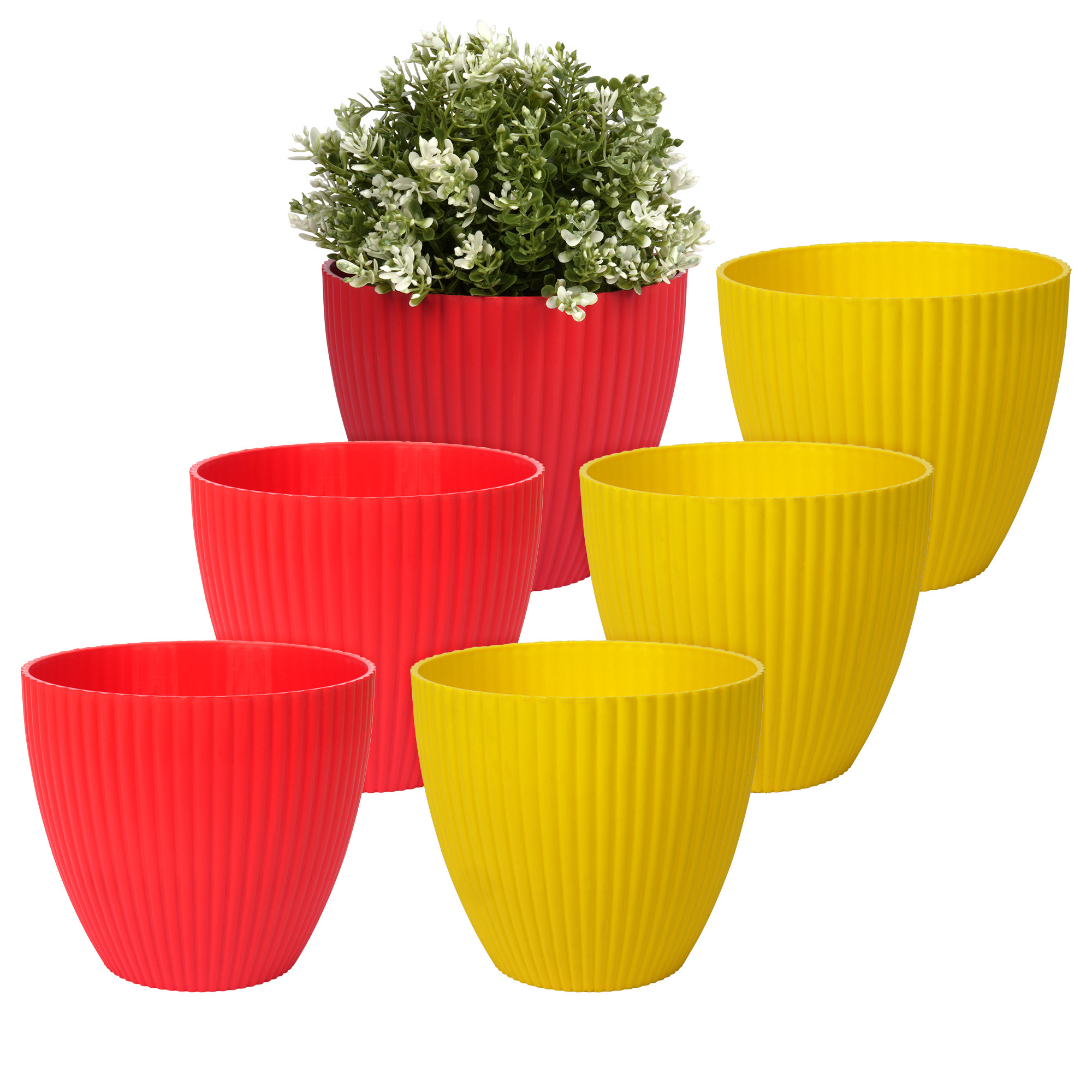 Kuber Industries Flower Pot | Flower Planter Pots for Indoor | Flower Pots for Outdoor | Pot for Garden & Balcony Flowering | Flower Plants Pot | Mega Flower Pot | 6 Inch | Pack of 6 | Multi