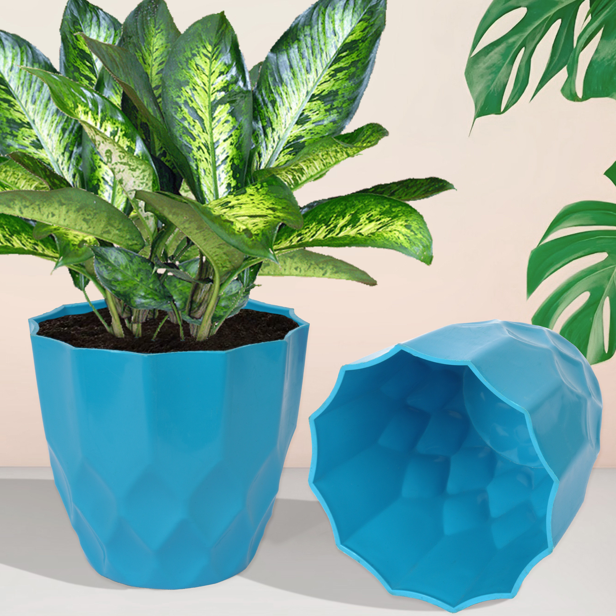 Kuber Industries Flower Pot | Flower Planter Pots for Indoor | Flower Pots for Outdoor | Pot for Garden & Balcony Flowering | Flower Plants Pot | Barfi Flower Pot | 6 Inch | Blue