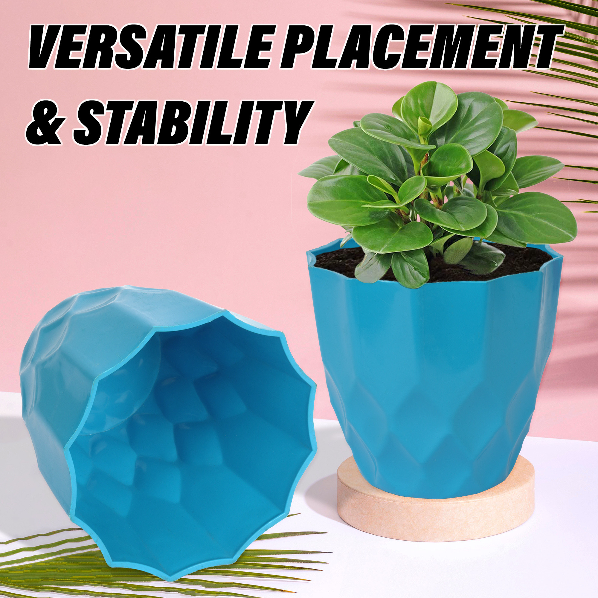 Kuber Industries Flower Pot | Flower Planter Pots for Indoor | Flower Pots for Outdoor | Pot for Garden & Balcony Flowering | Flower Plants Pot | Barfi Flower Pot | 6 Inch | Blue