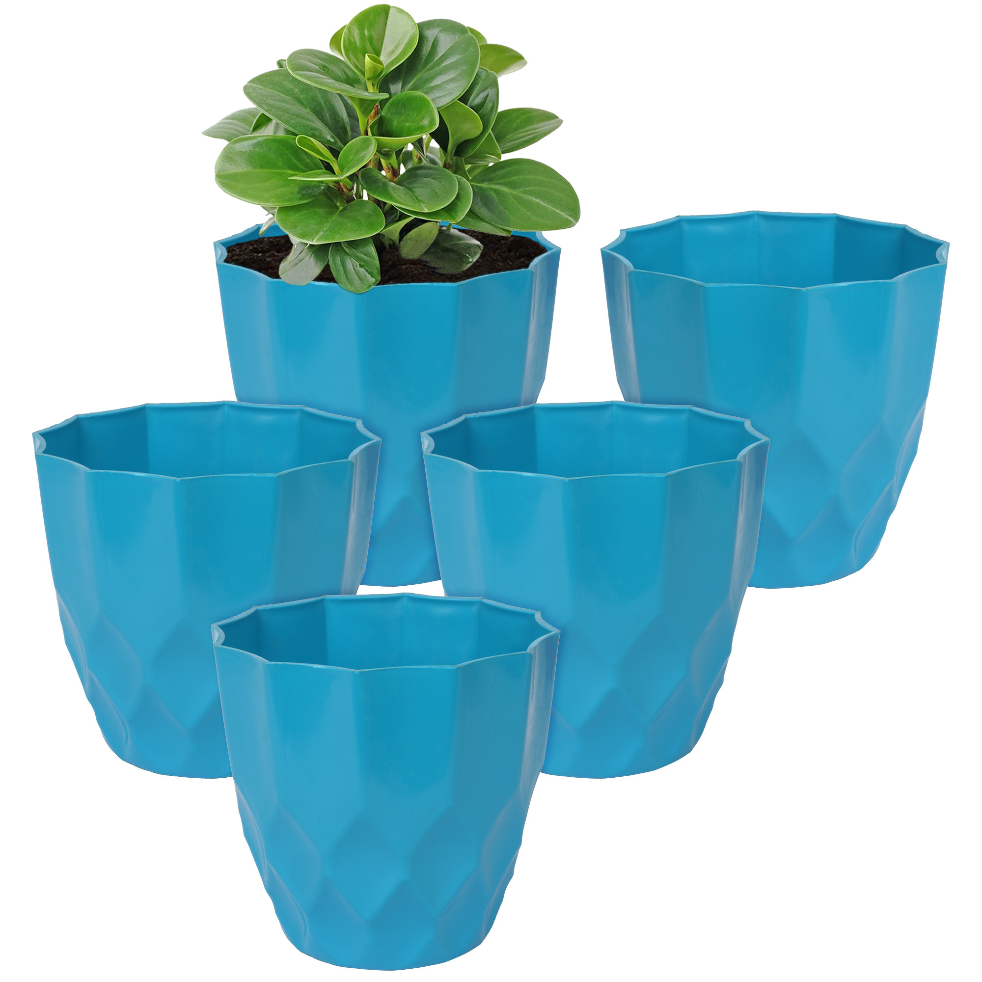 Kuber Industries Flower Pot | Flower Planter Pots for Indoor | Flower Pots for Outdoor | Pot for Garden & Balcony Flowering | Flower Plants Pot | Barfi Flower Pot | 6 Inch | Blue