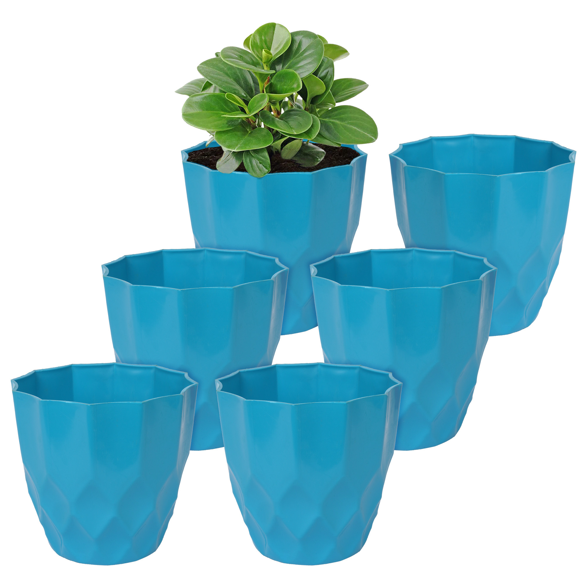 Kuber Industries Flower Pot | Flower Planter Pots for Indoor | Flower Pots for Outdoor | Pot for Garden & Balcony Flowering | Flower Plants Pot | Barfi Flower Pot | 6 Inch | Blue