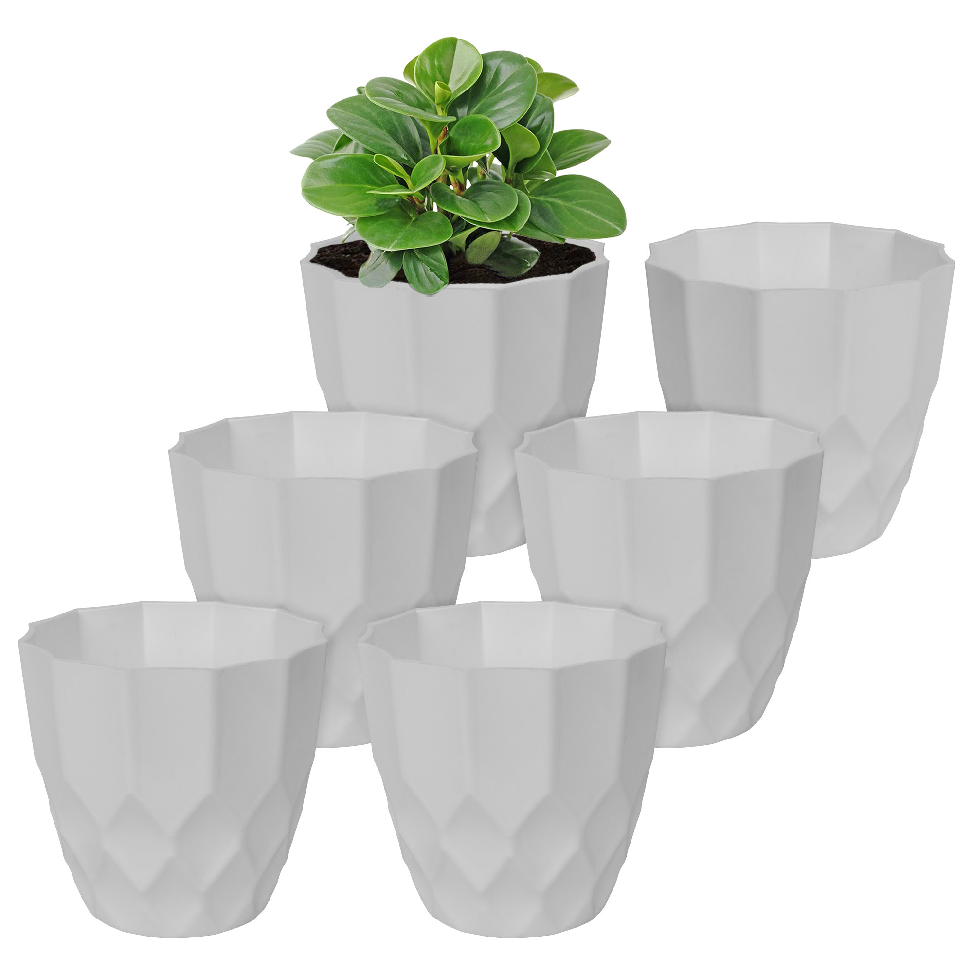 Kuber Industries Flower Pot | Flower Planter Pots for Indoor | Flower Pots for Outdoor | Pot for Garden & Balcony Flowering | Flower Plants Pot | Barfi Flower Pot | 6 Inch | White