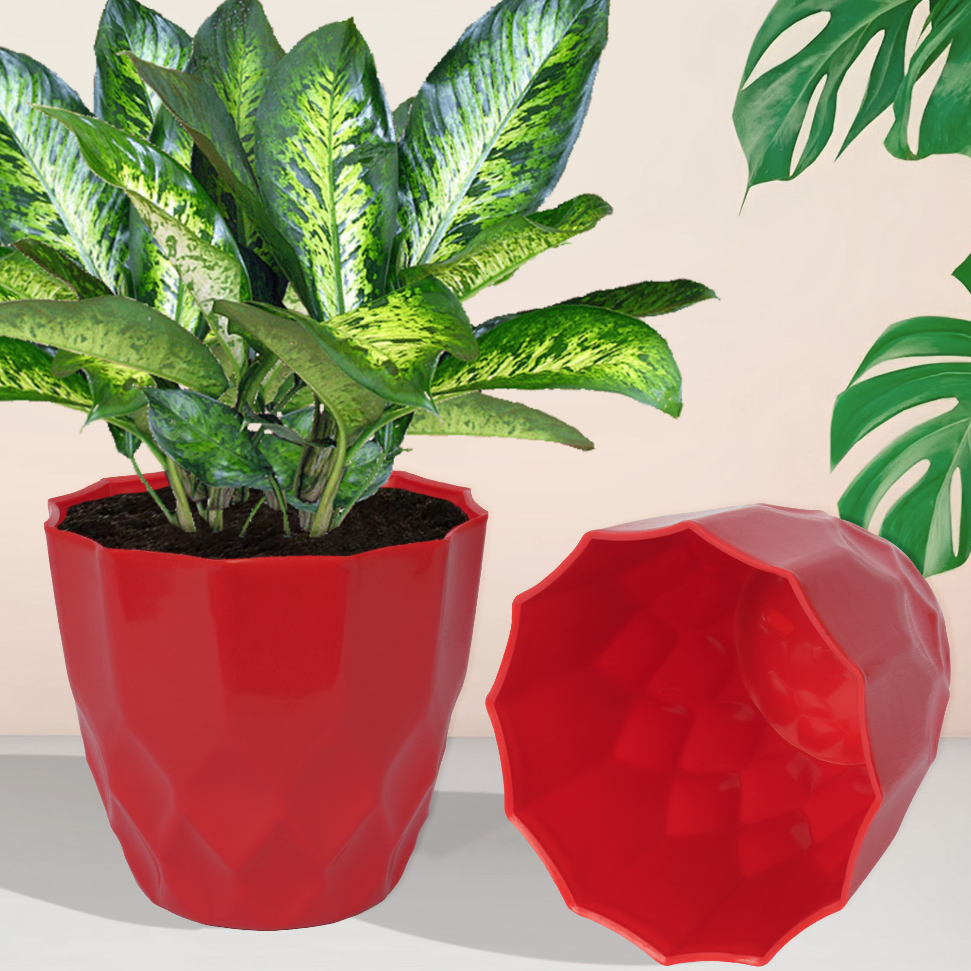 Kuber Industries Flower Pot | Flower Planter Pots for Indoor | Flower Pots for Outdoor | Pot for Garden & Balcony Flowering | Flower Plants Pot | Barfi Flower Pot | 6 Inch | Red