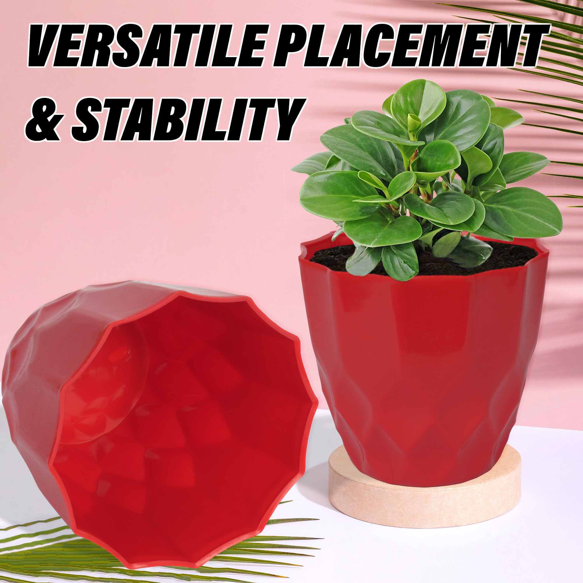 Kuber Industries Flower Pot | Flower Planter Pots for Indoor | Flower Pots for Outdoor | Pot for Garden & Balcony Flowering | Flower Plants Pot | Barfi Flower Pot | 6 Inch | Red