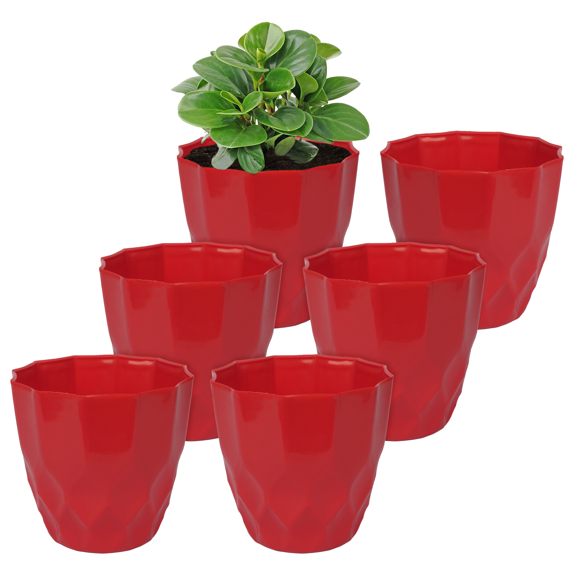 Kuber Industries Flower Pot | Flower Planter Pots for Indoor | Flower Pots for Outdoor | Pot for Garden & Balcony Flowering | Flower Plants Pot | Barfi Flower Pot | 6 Inch | Red